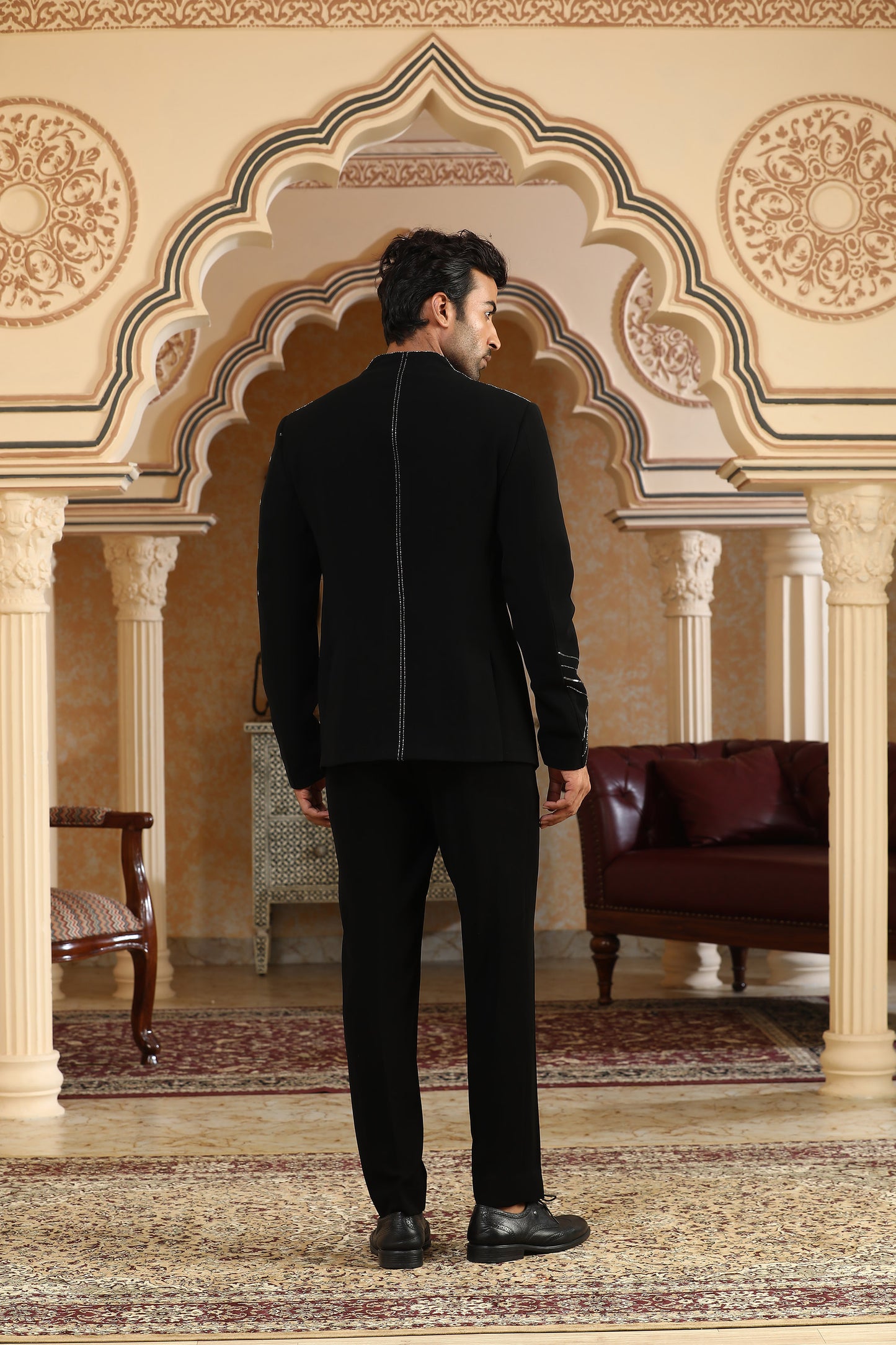 Galactic World - Black Italian Viscose Zardozi & Cut Dana Embroidered Coat Set