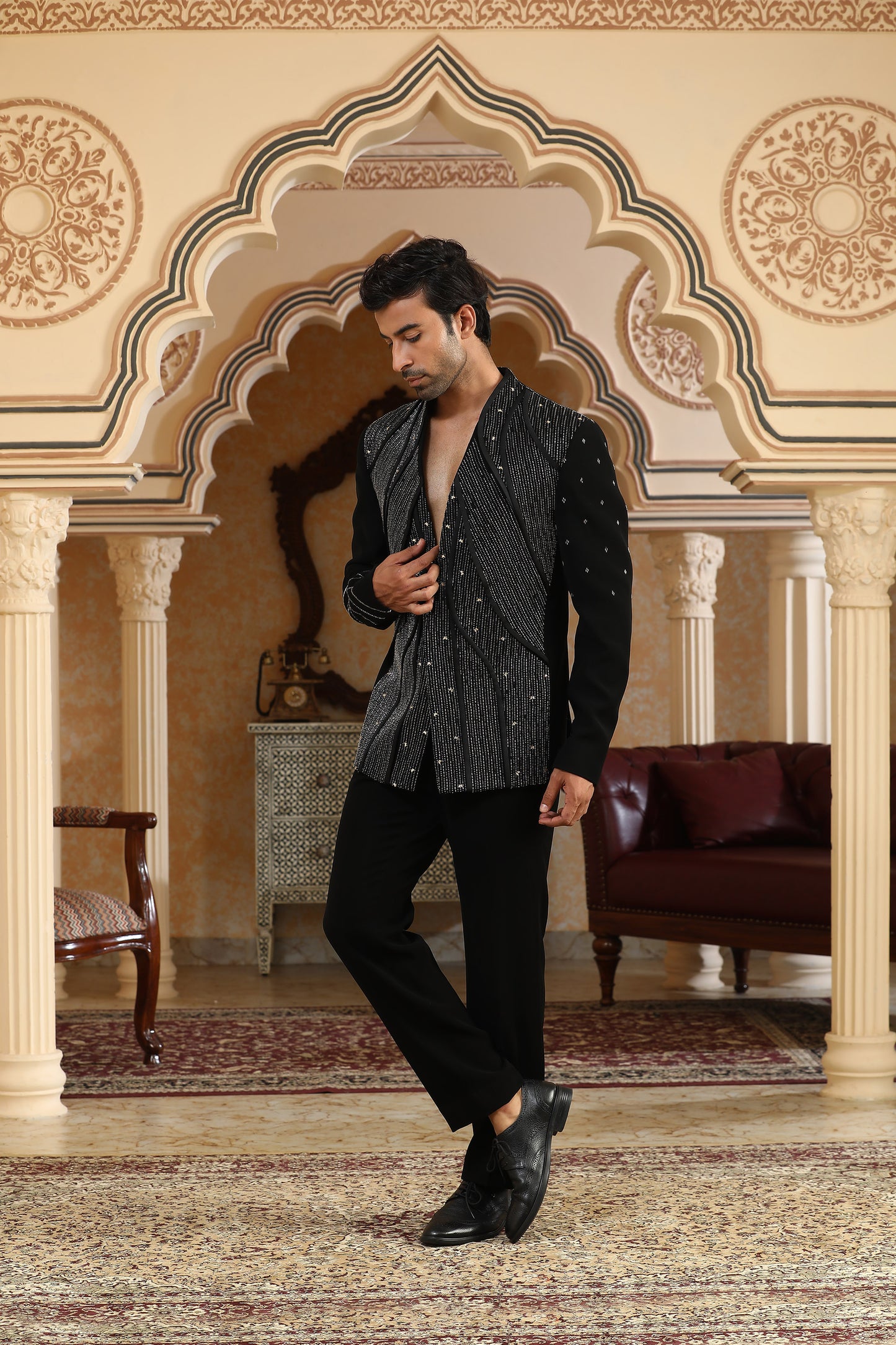 Galactic World - Black Italian Viscose Zardozi & Cut Dana Embroidered Coat Set