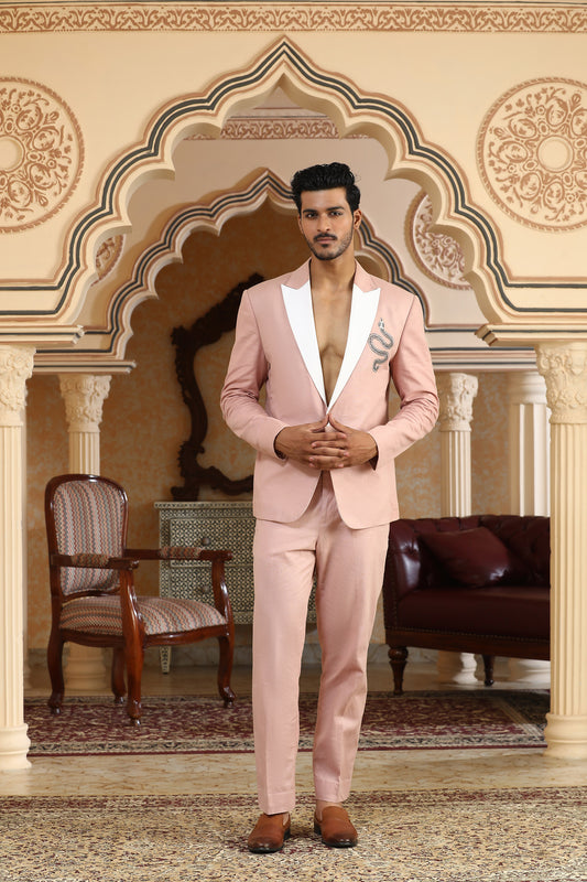 Serpents Charm - Pink Linen Motif & Cutdana Embroidered Festive Coat Set