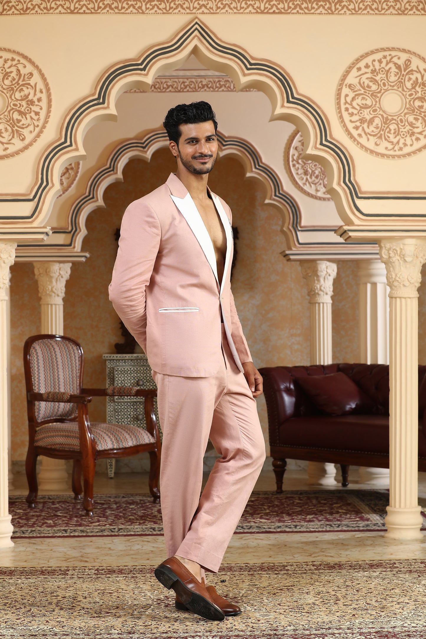 Serpents Charm - Pink Linen Motif & Cutdana Embroidered Festive Coat Set