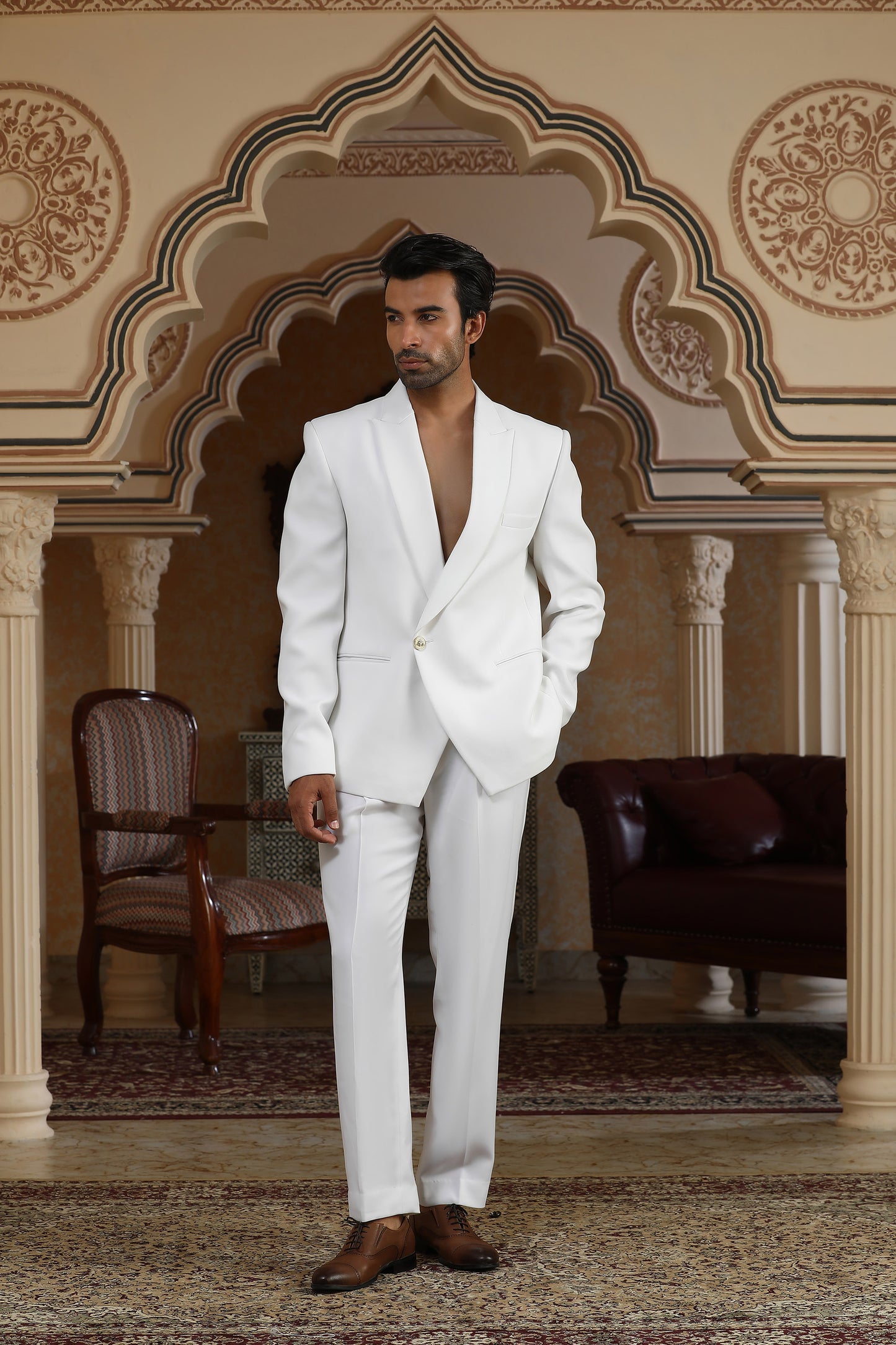 Classic White Italian Viscose Festive Suit Set