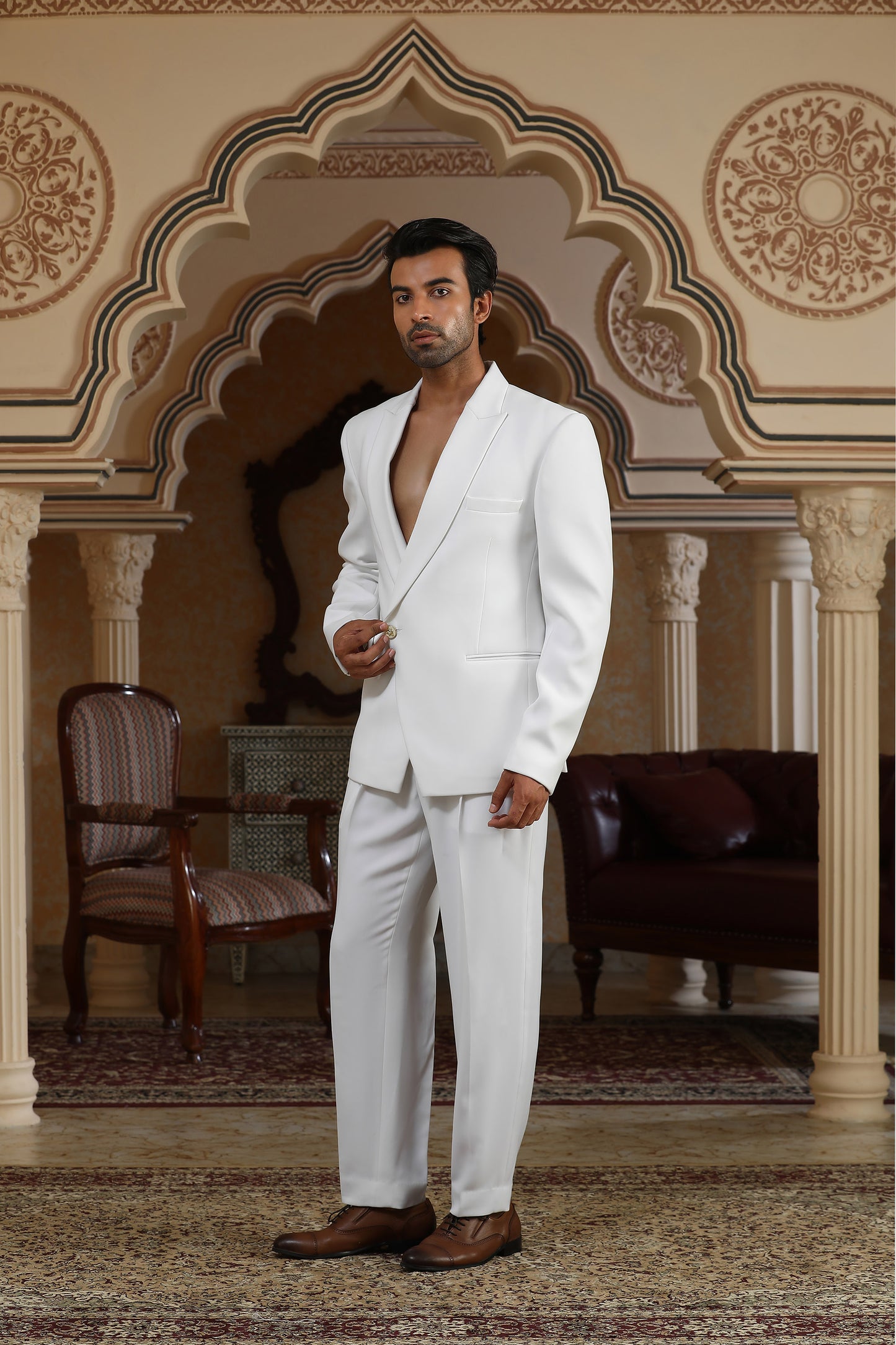 Classic White Italian Viscose Festive Suit Set