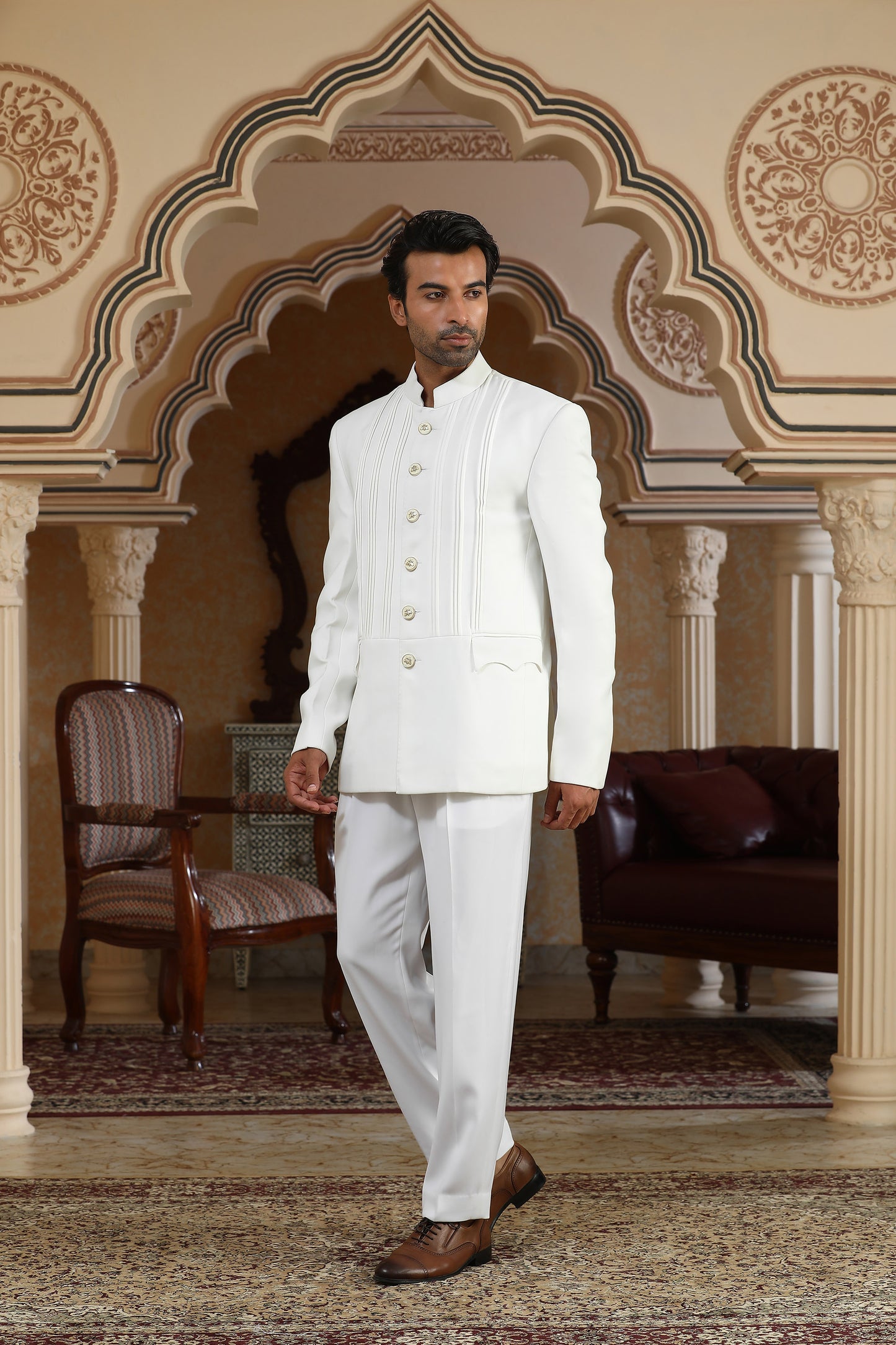 Chand Saaz - White Italian Viscose Festive Bandhgala Set