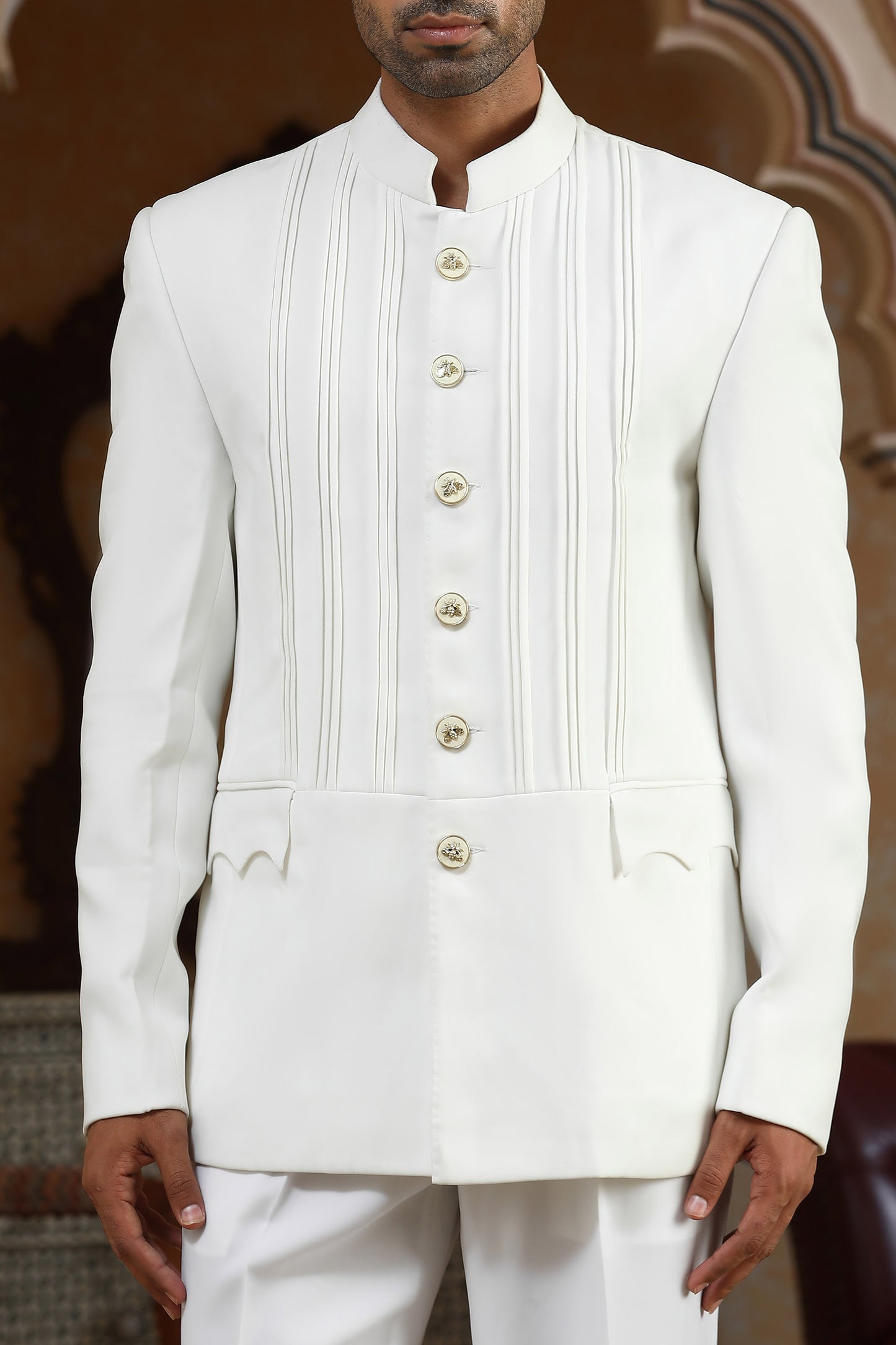 Chand Saaz - White Italian Viscose Festive Bandhgala Set