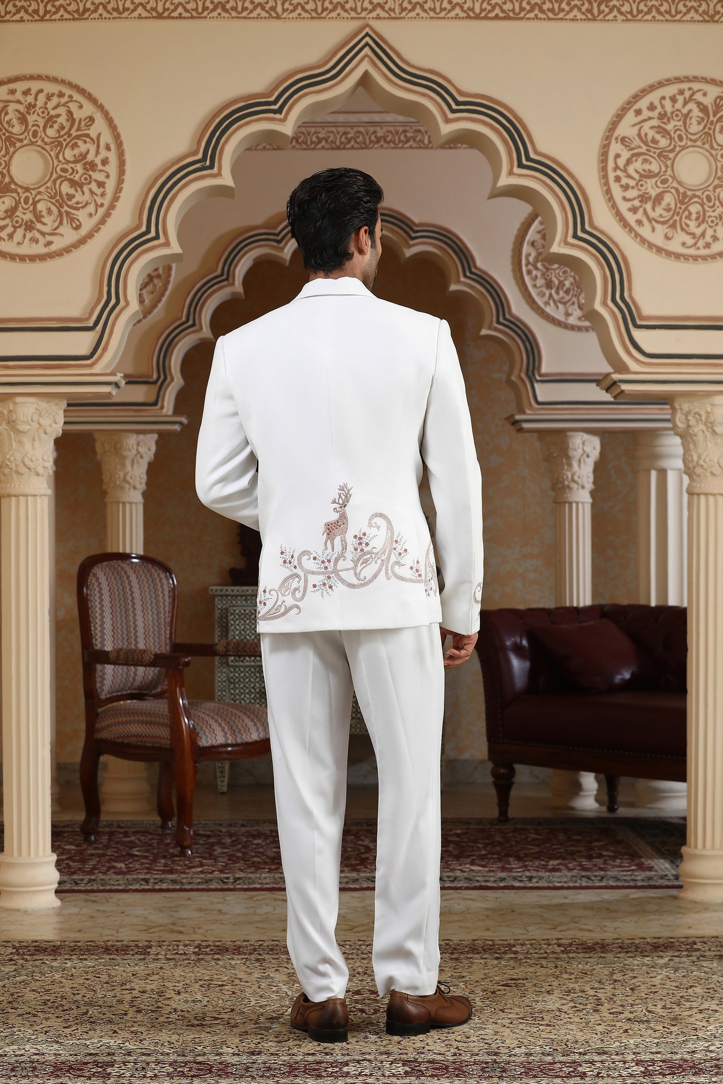 Sonchidi - White Italian Viscose Zari & Moti Embroidered Party Wear Coat Set