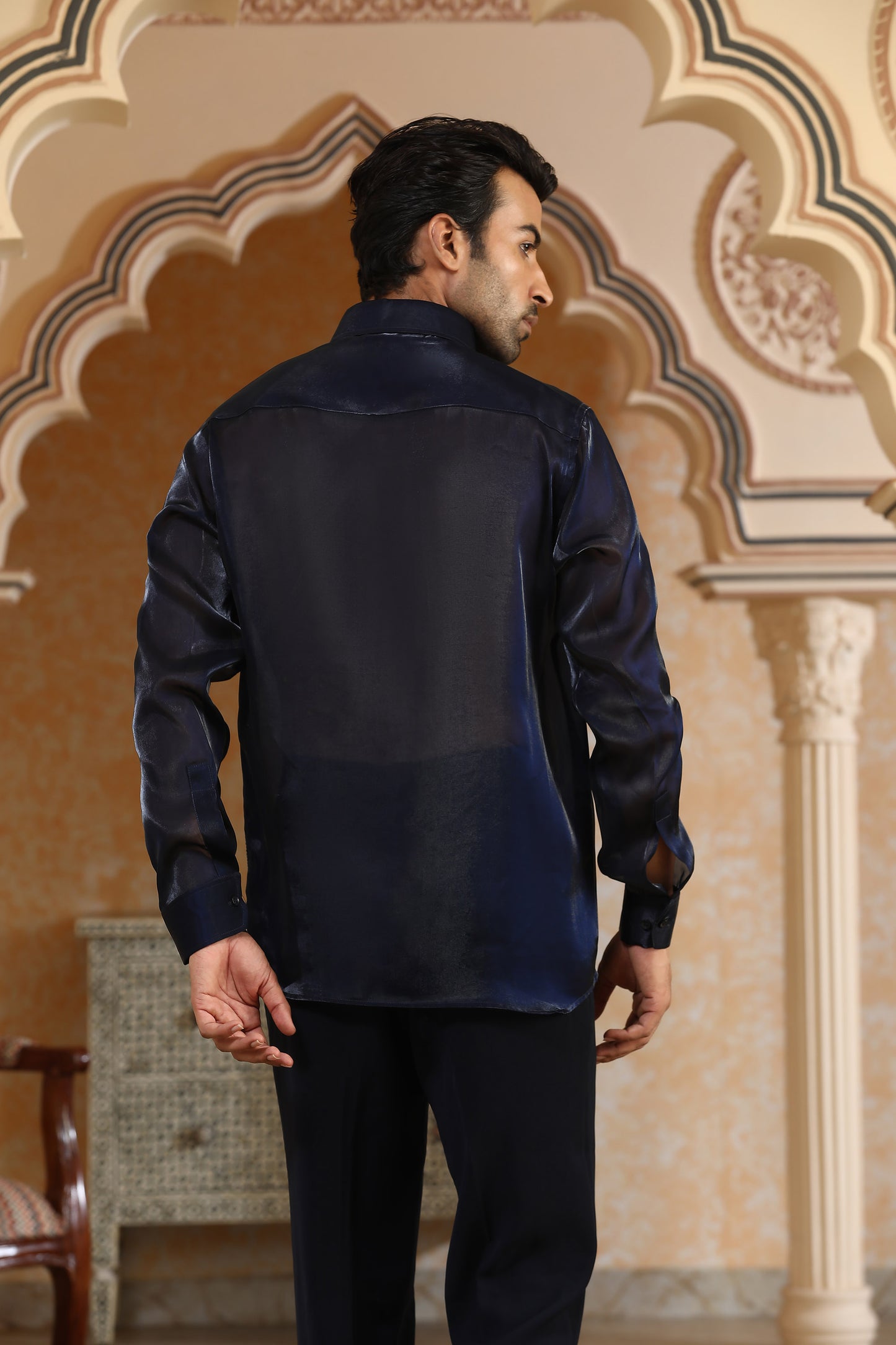 Van Raj - Navy Blue Italian Viscose & Organza Resham & Cutduna Embroidered Bandhagala Set