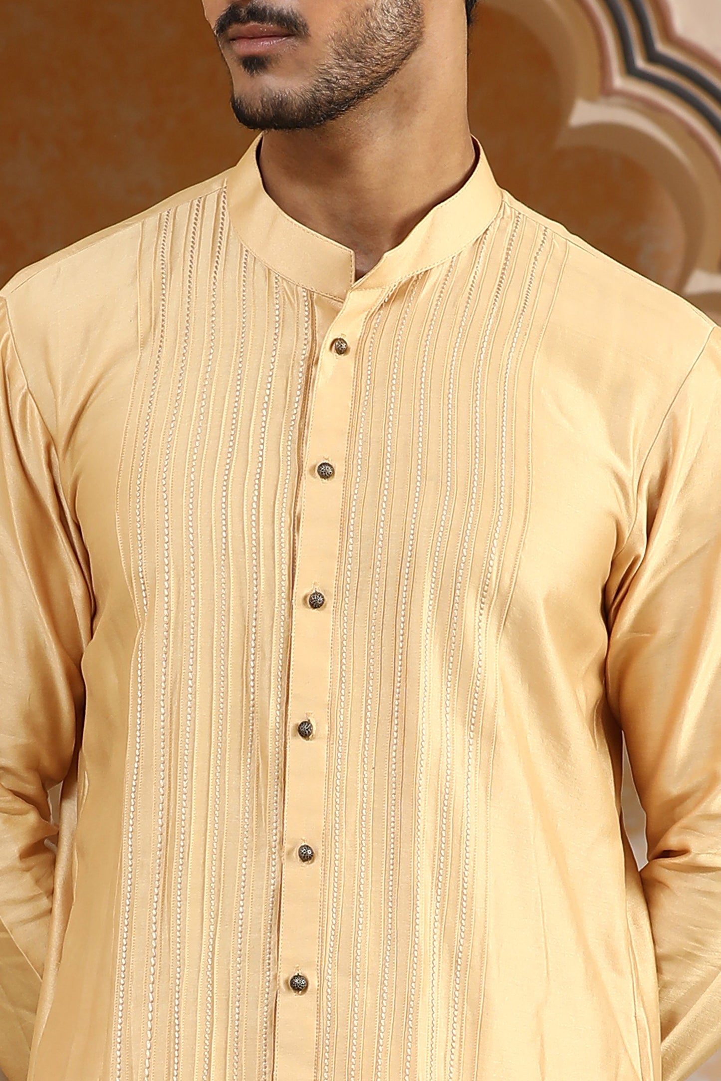Desert - Yellow Chanderi Silk & Raw Silk Embroidered Haldi Kurta Set