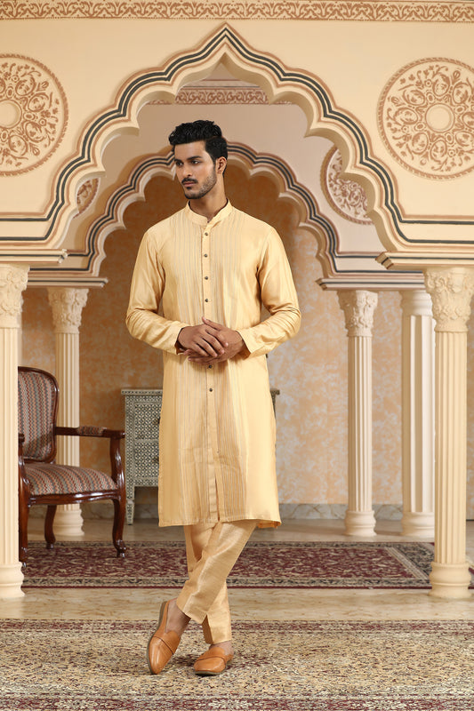 Desert - Yellow Chanderi Silk & Raw Silk Embroidered Haldi Kurta Set