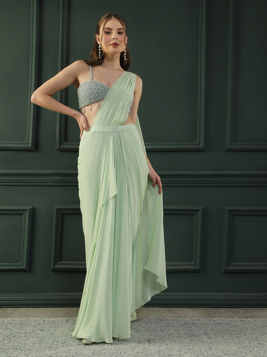 Mint Pearl Pre-drape Saree