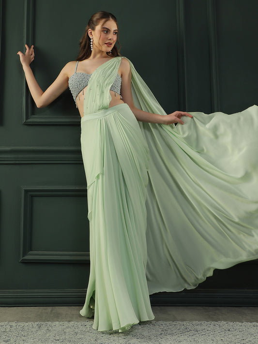 Mint Pearl Pre-drape Saree