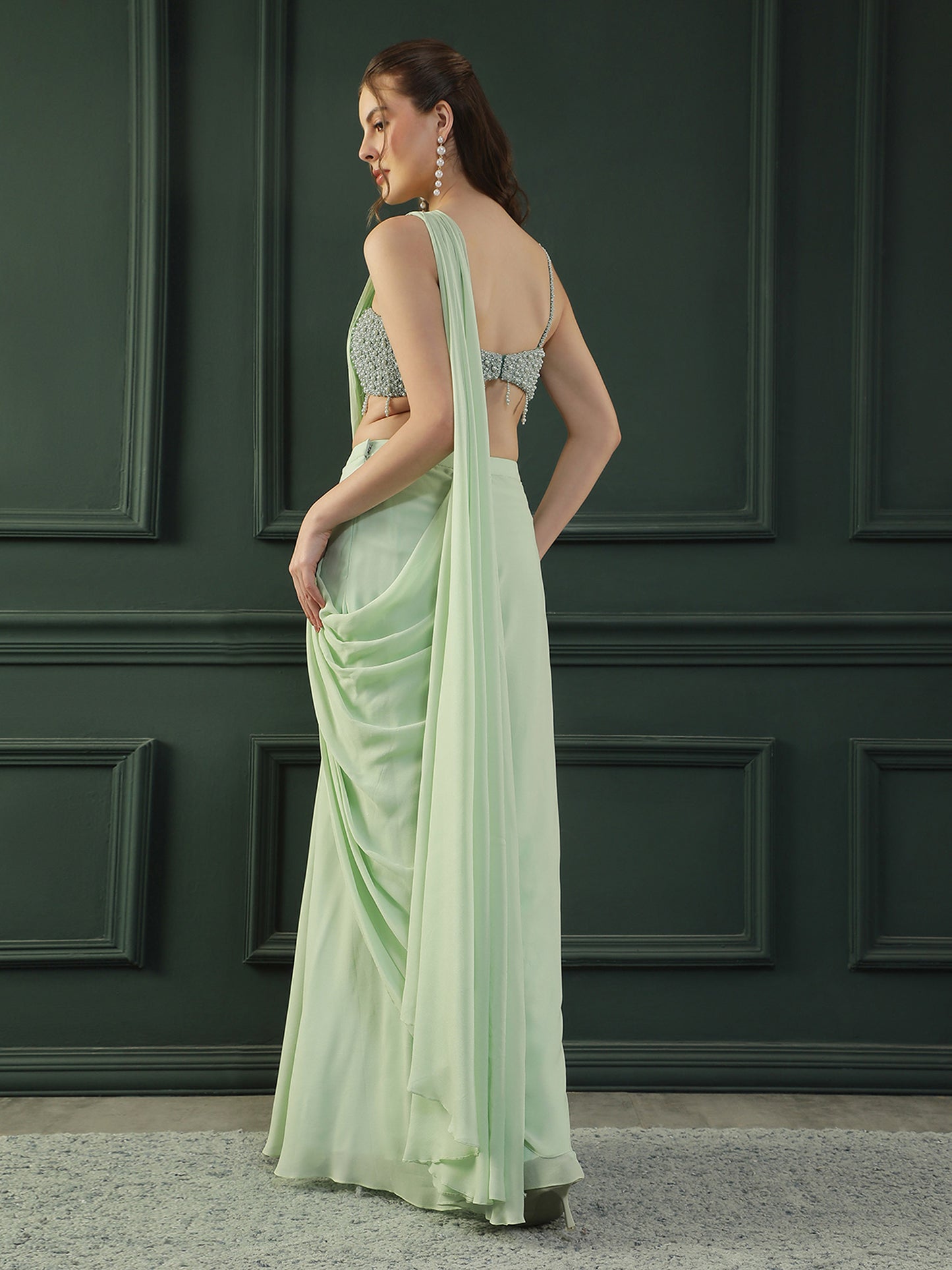 Mint Pearl Pre-drape Saree