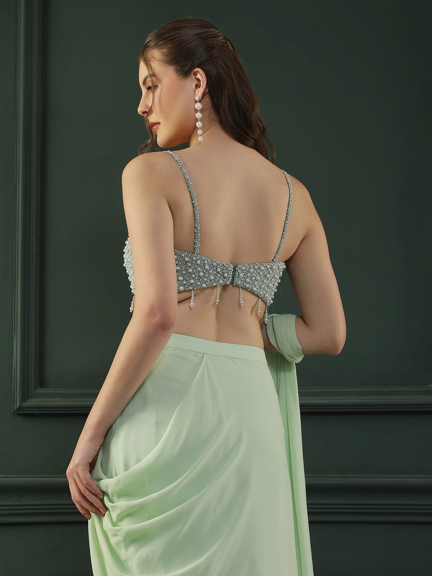 Mint Pearl Pre-drape Saree