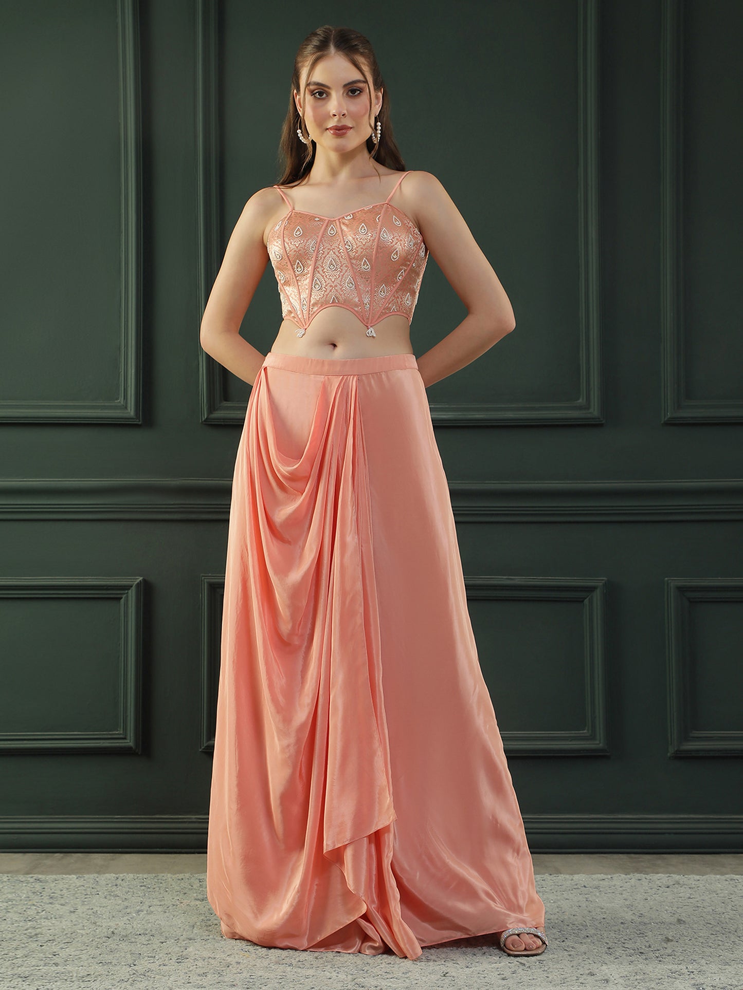 Peach Drape Skirt Set