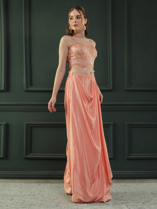 Peach Drape Skirt Set