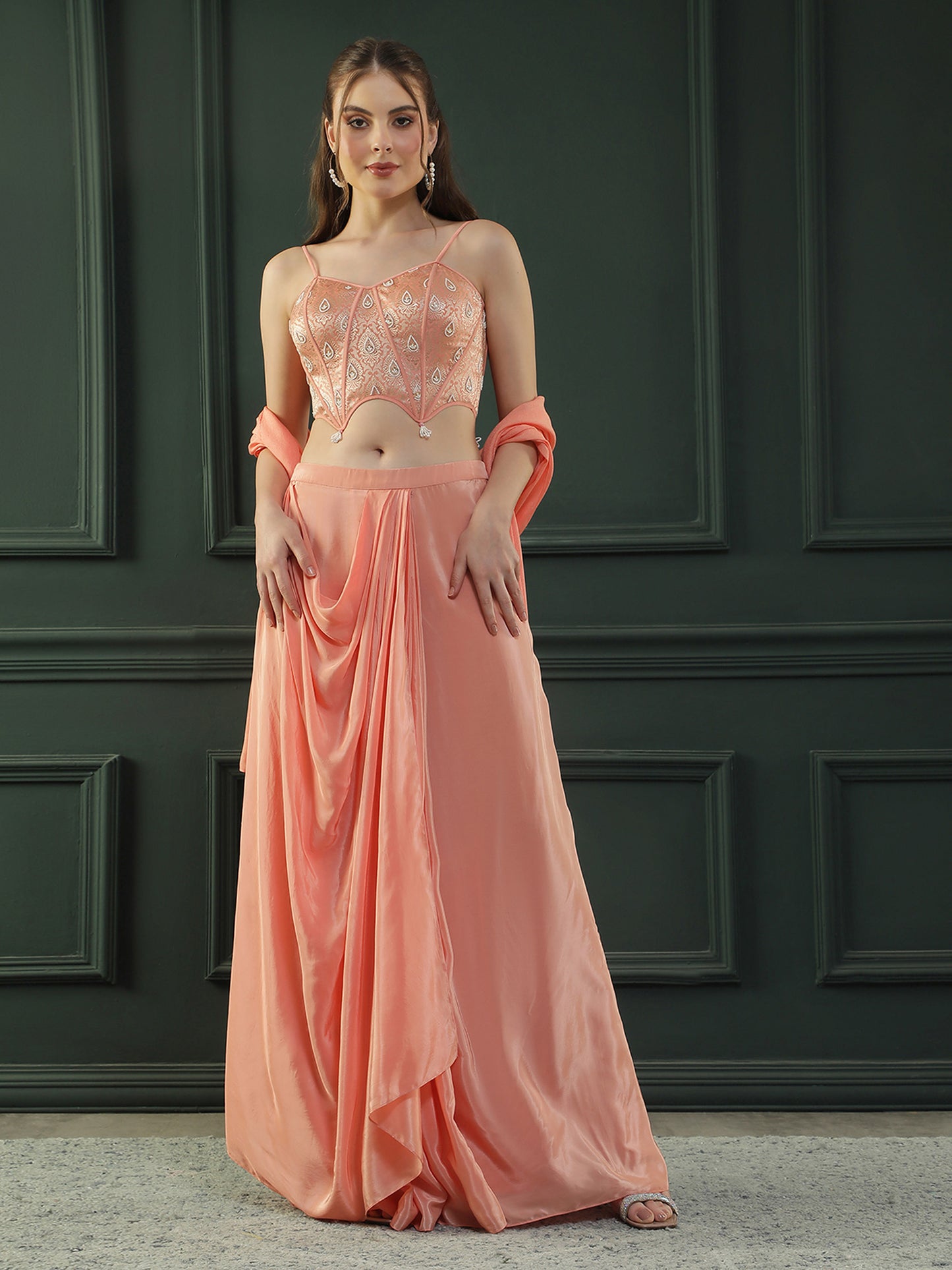 Peach Drape Skirt Set
