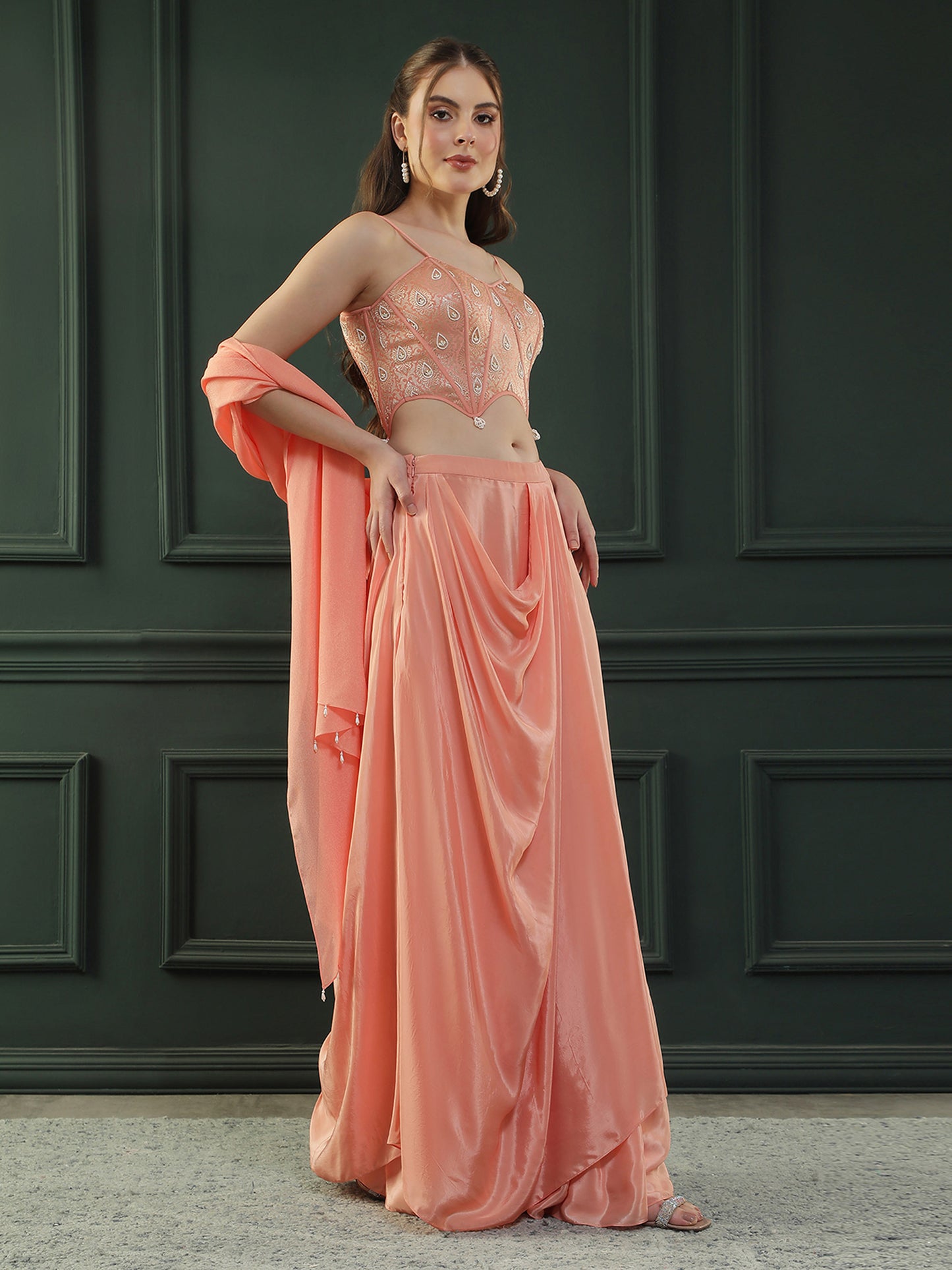 Peach Drape Skirt Set