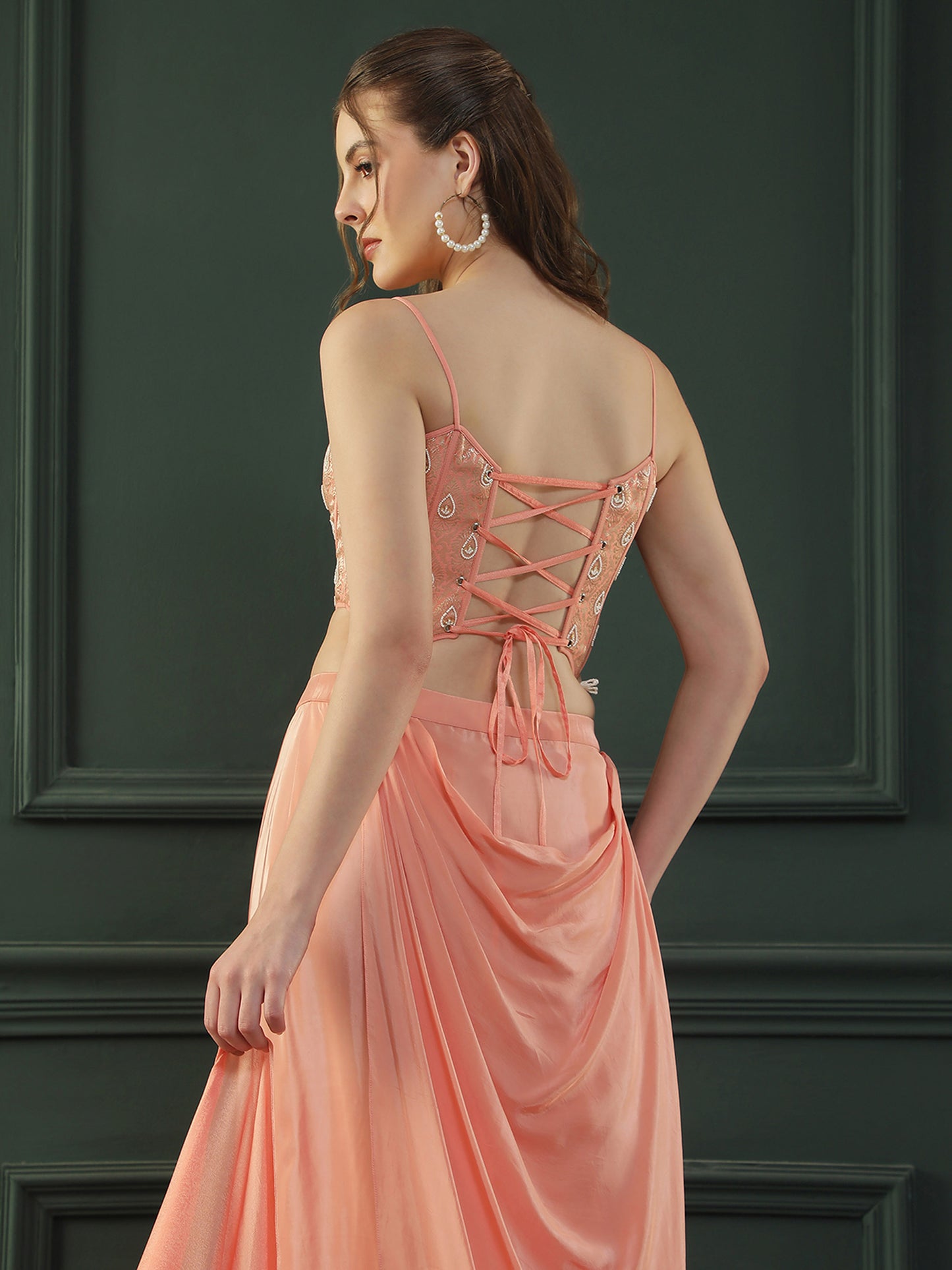 Peach Drape Skirt Set