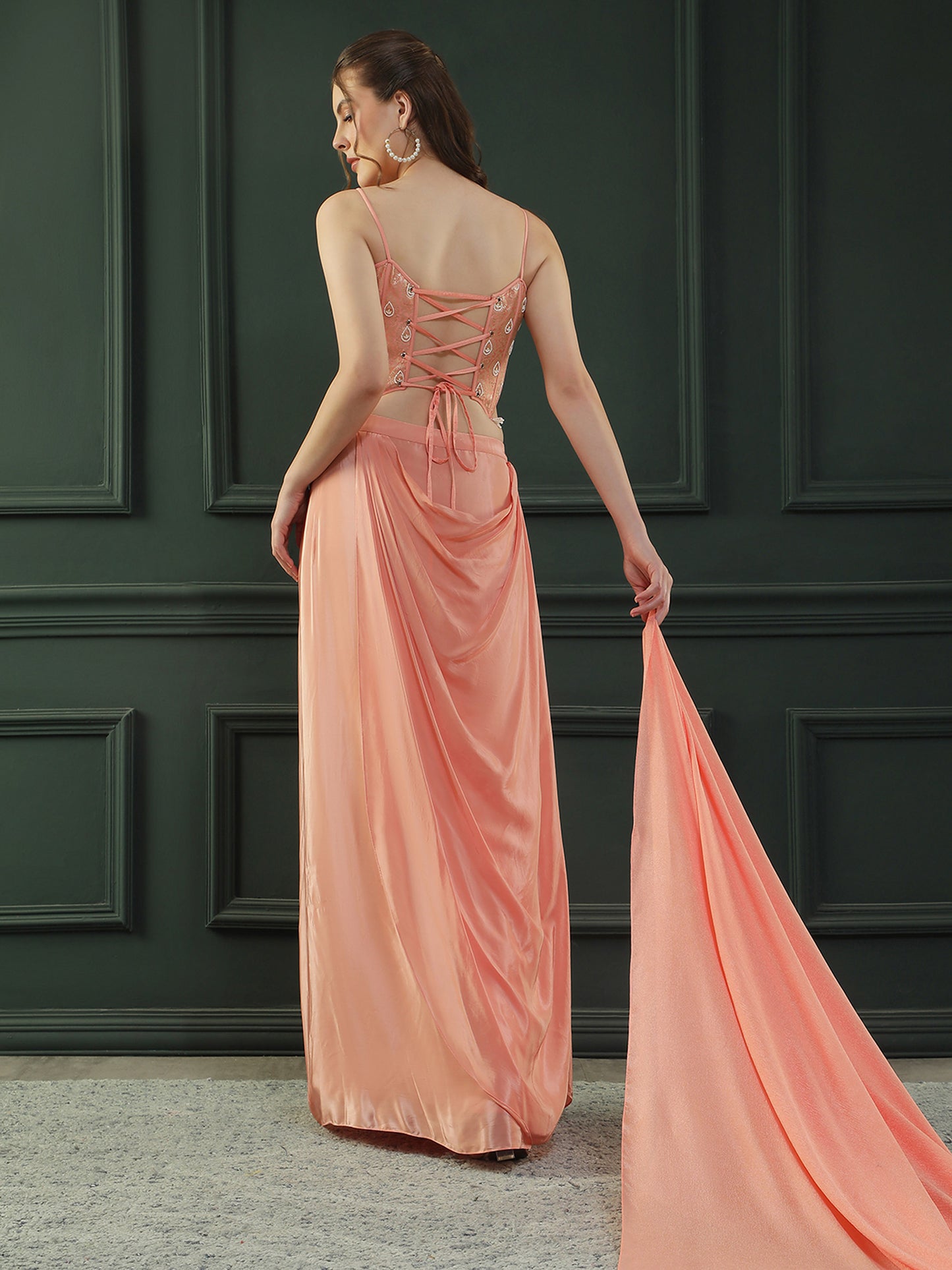 Peach Drape Skirt Set