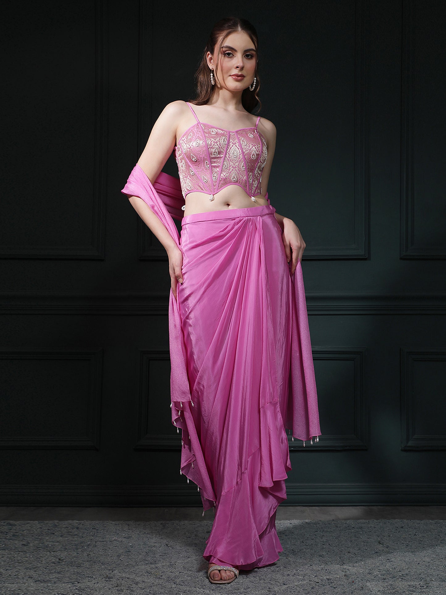 Fuscia Pink Drape Skirt Set