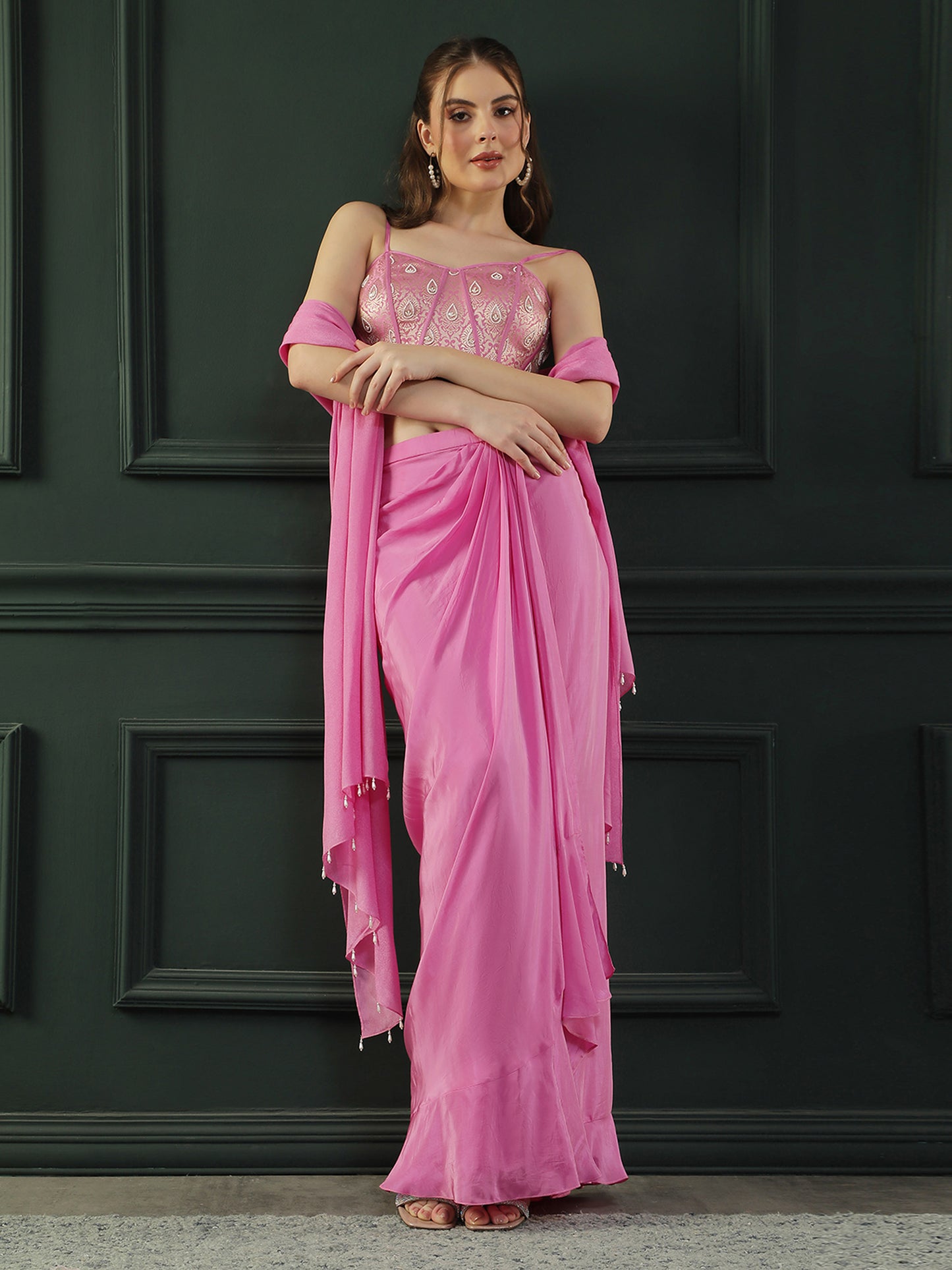 Fuscia Pink Drape Skirt Set