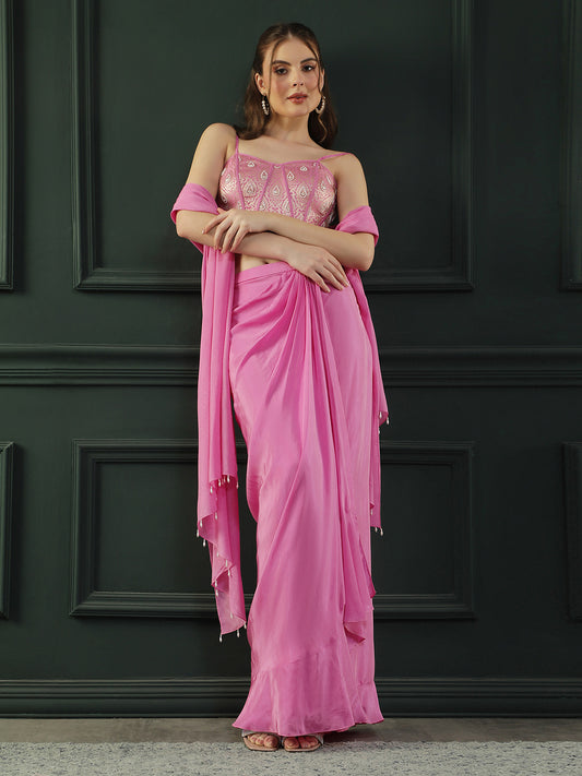 Fuscia Pink Drape Skirt Set