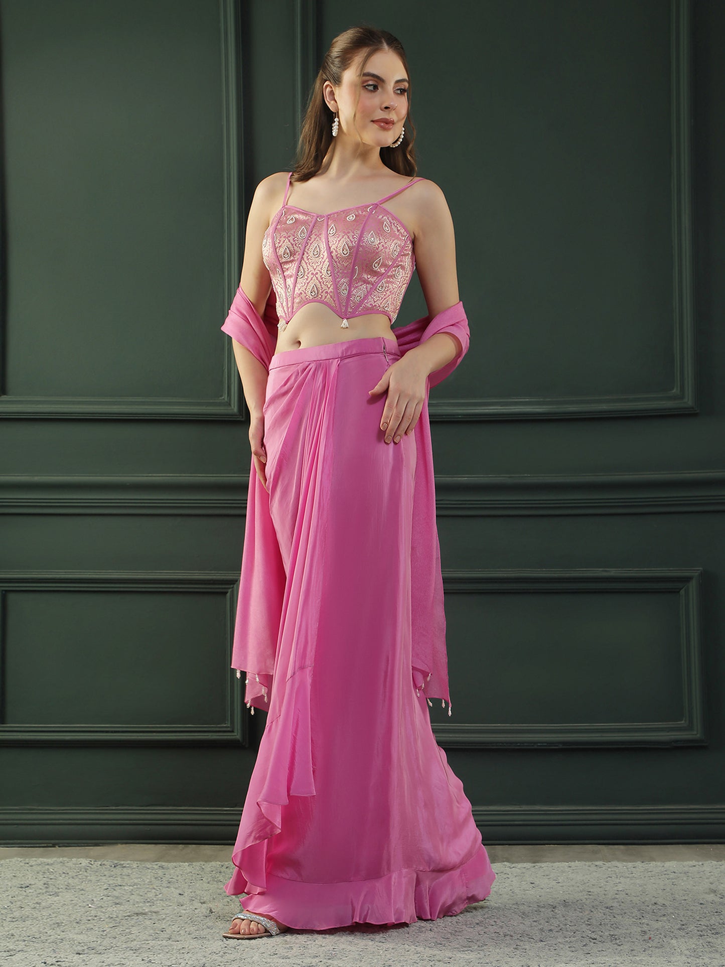 Fuscia Pink Drape Skirt Set