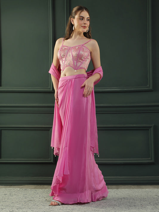 Fuscia Pink Drape Skirt Set