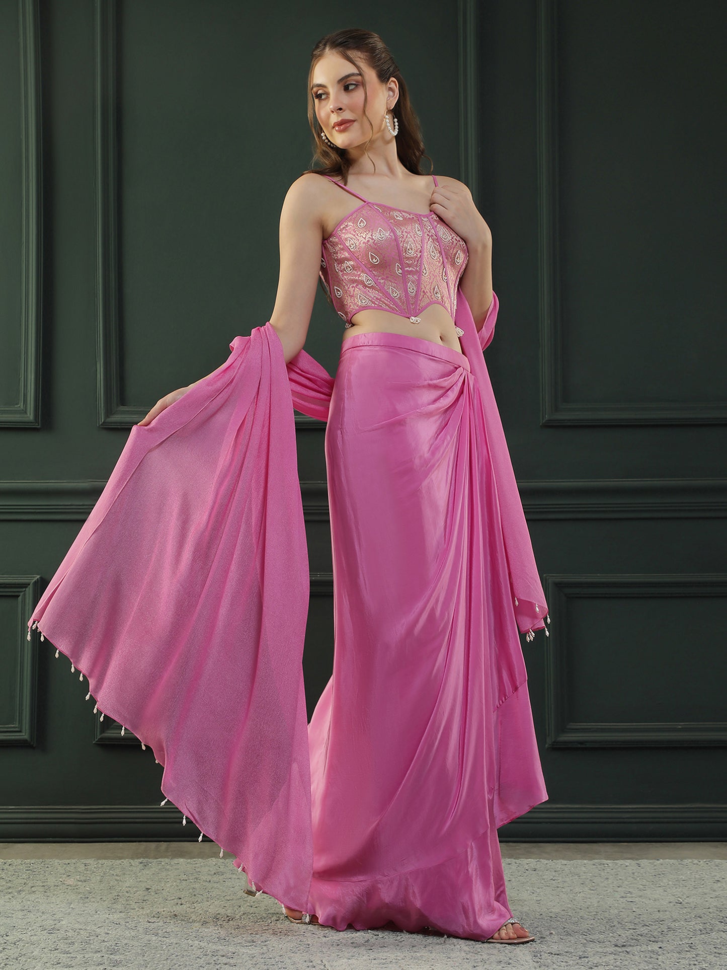 Fuscia Pink Drape Skirt Set