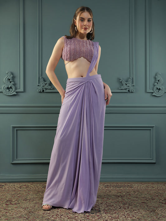 Soft-Purple Pearl Pre-Drape Saree