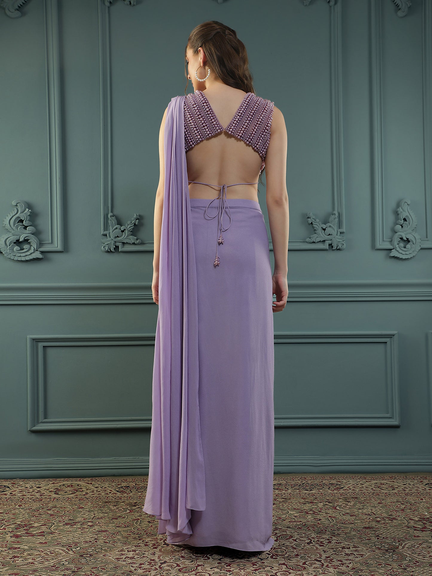 Soft-Purple Pearl Pre-Drape Saree