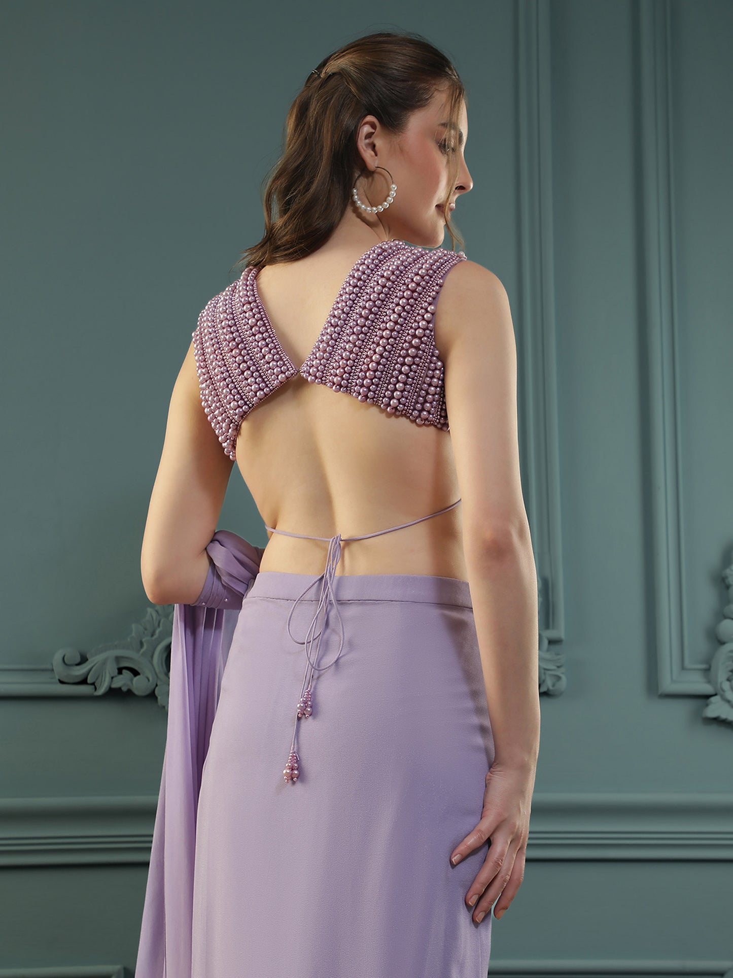 Soft-Purple Pearl Pre-Drape Saree