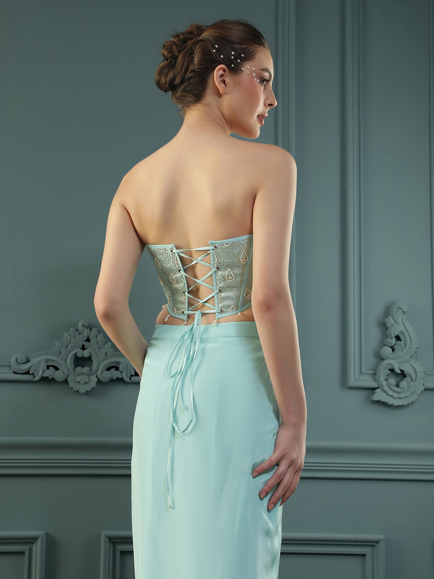 Ice-Blue Drape Skirt Set