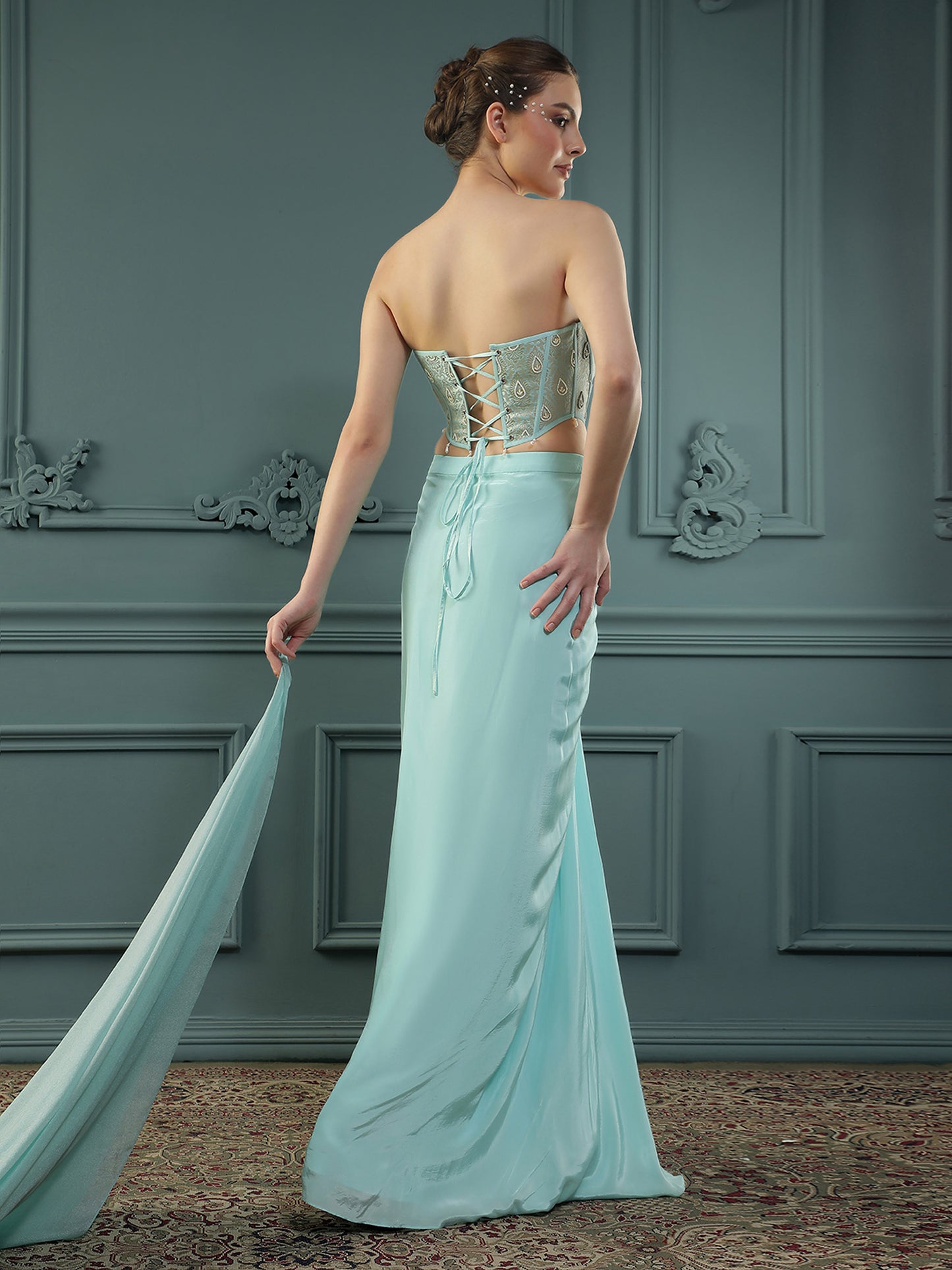 Ice-Blue Drape Skirt Set