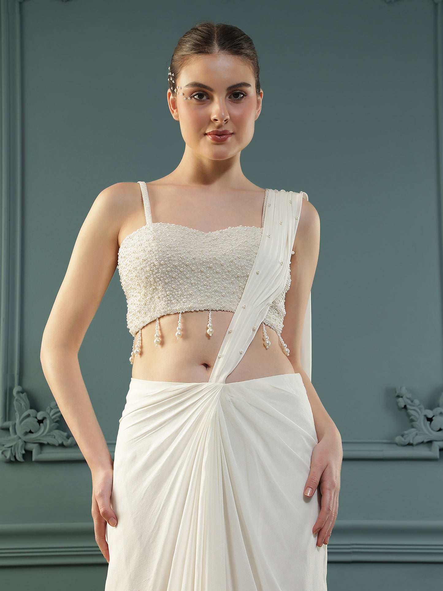 Pearl White Pre-Drape Saree