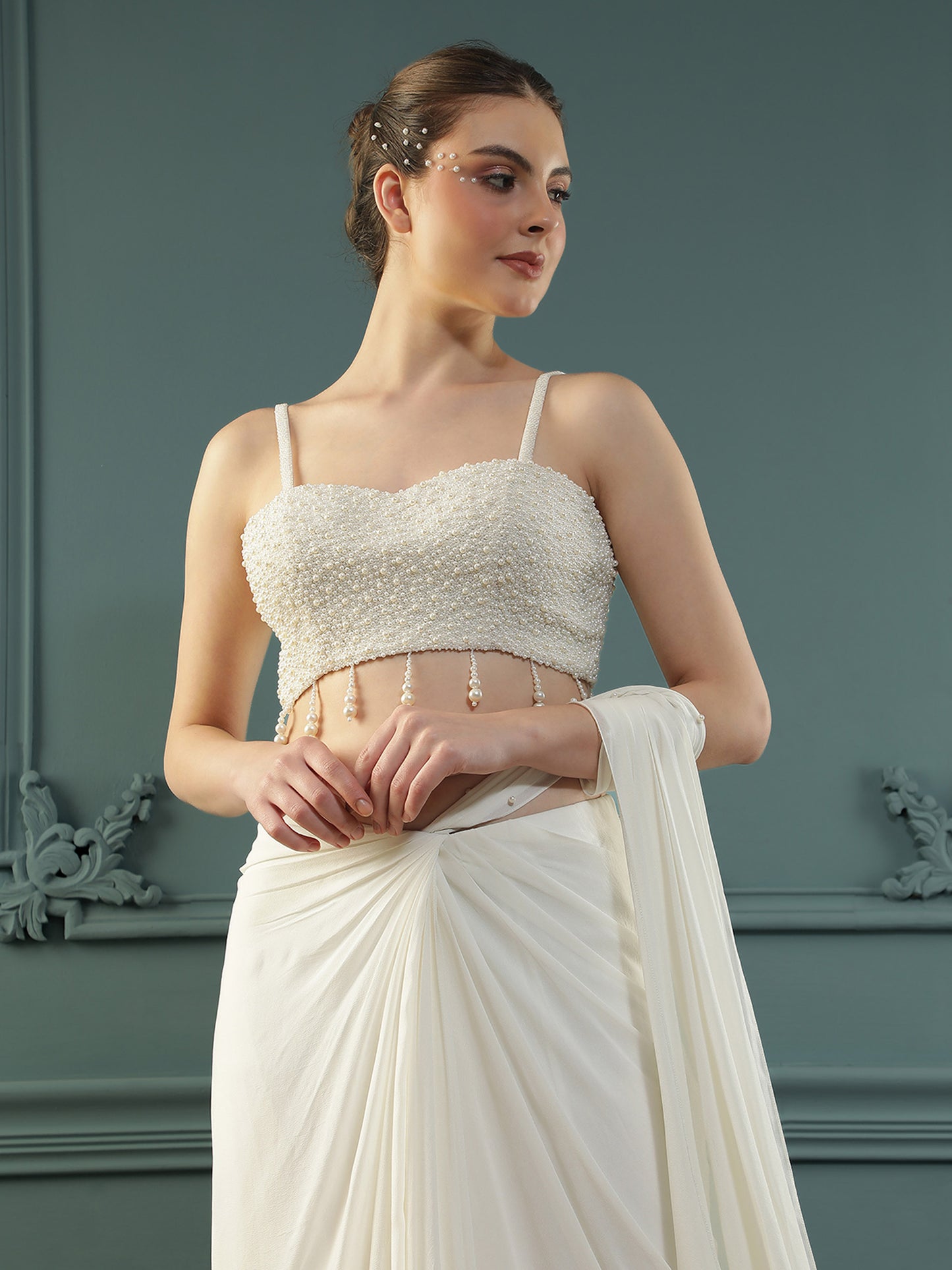 Pearl White Pre-Drape Saree