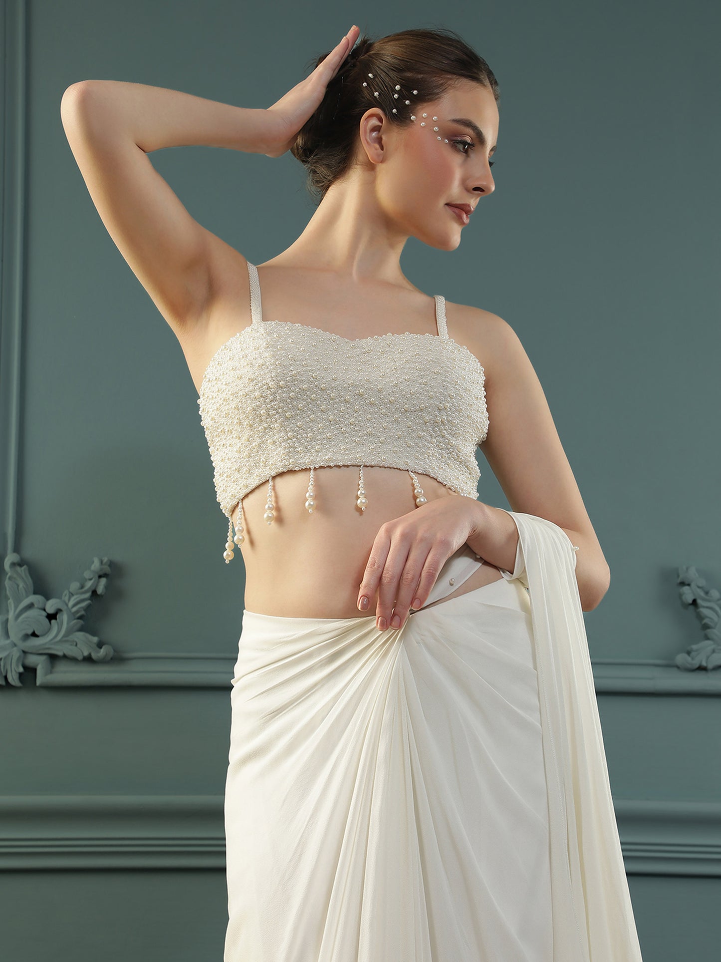 Pearl White Pre-Drape Saree