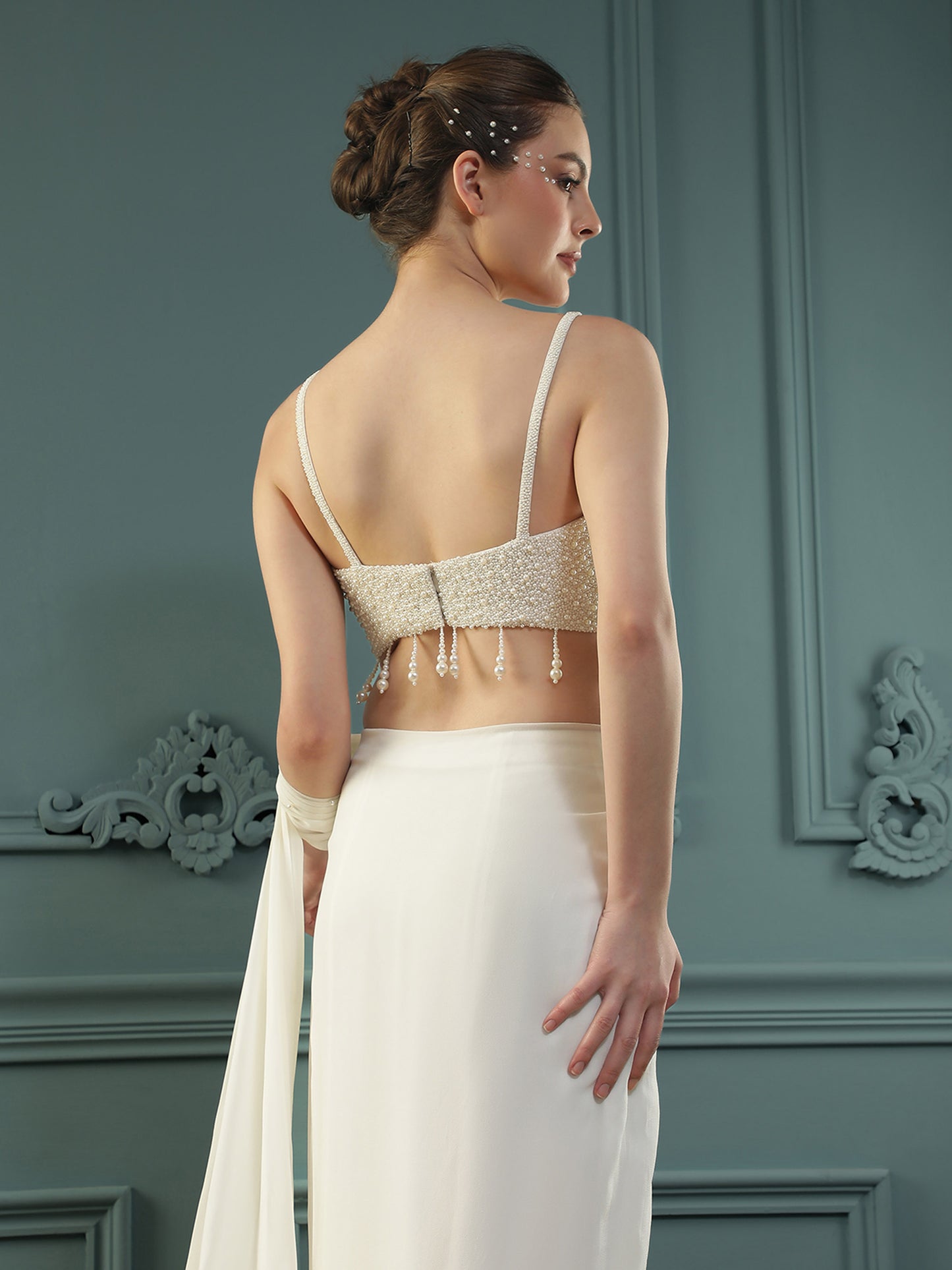 Pearl White Pre-Drape Saree