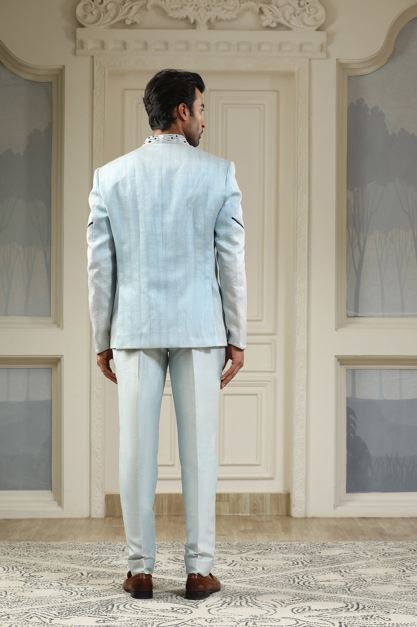 Neel Samudra - Sea Blue Silk Resham & Zari Embroidered Festive Bandhgala