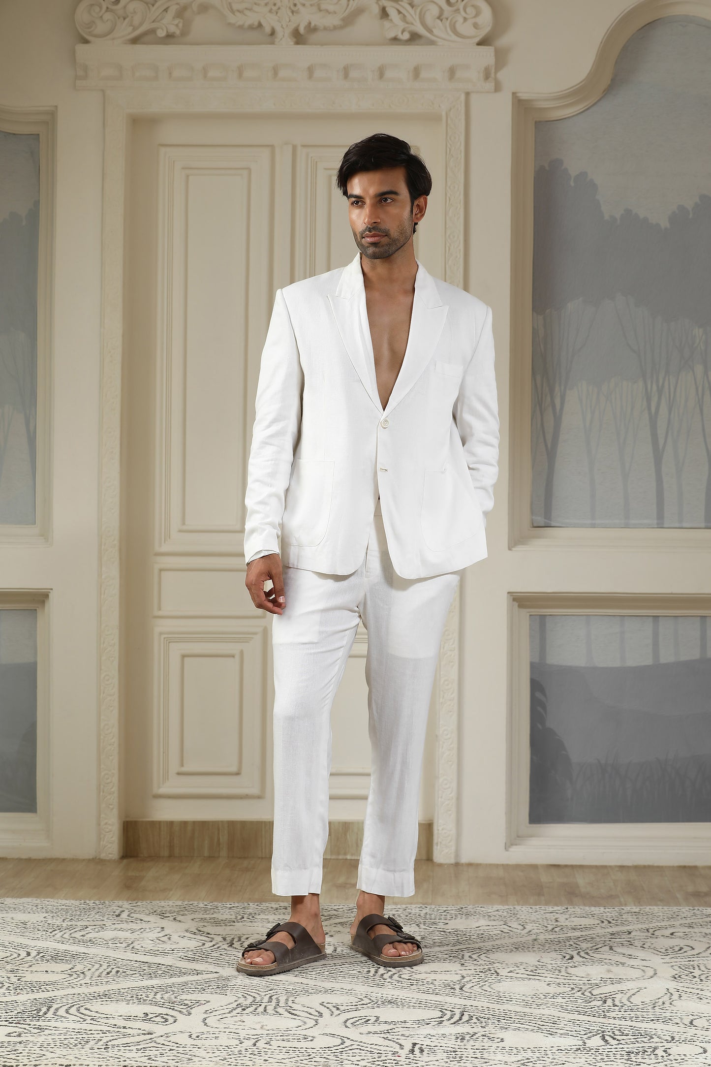 White Breeze Linen Blazer Set