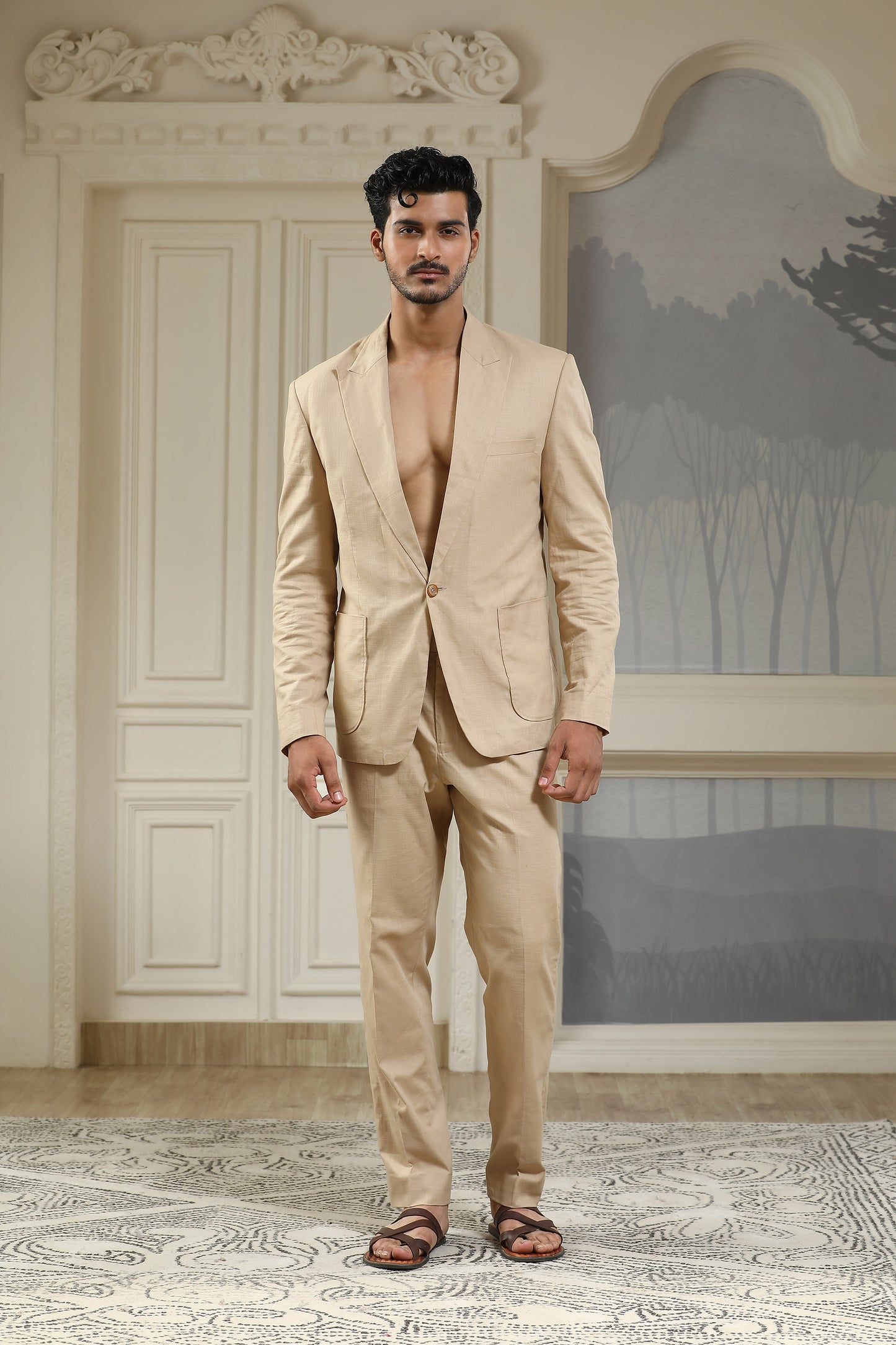 Beige Breeze Linen Blazer Set