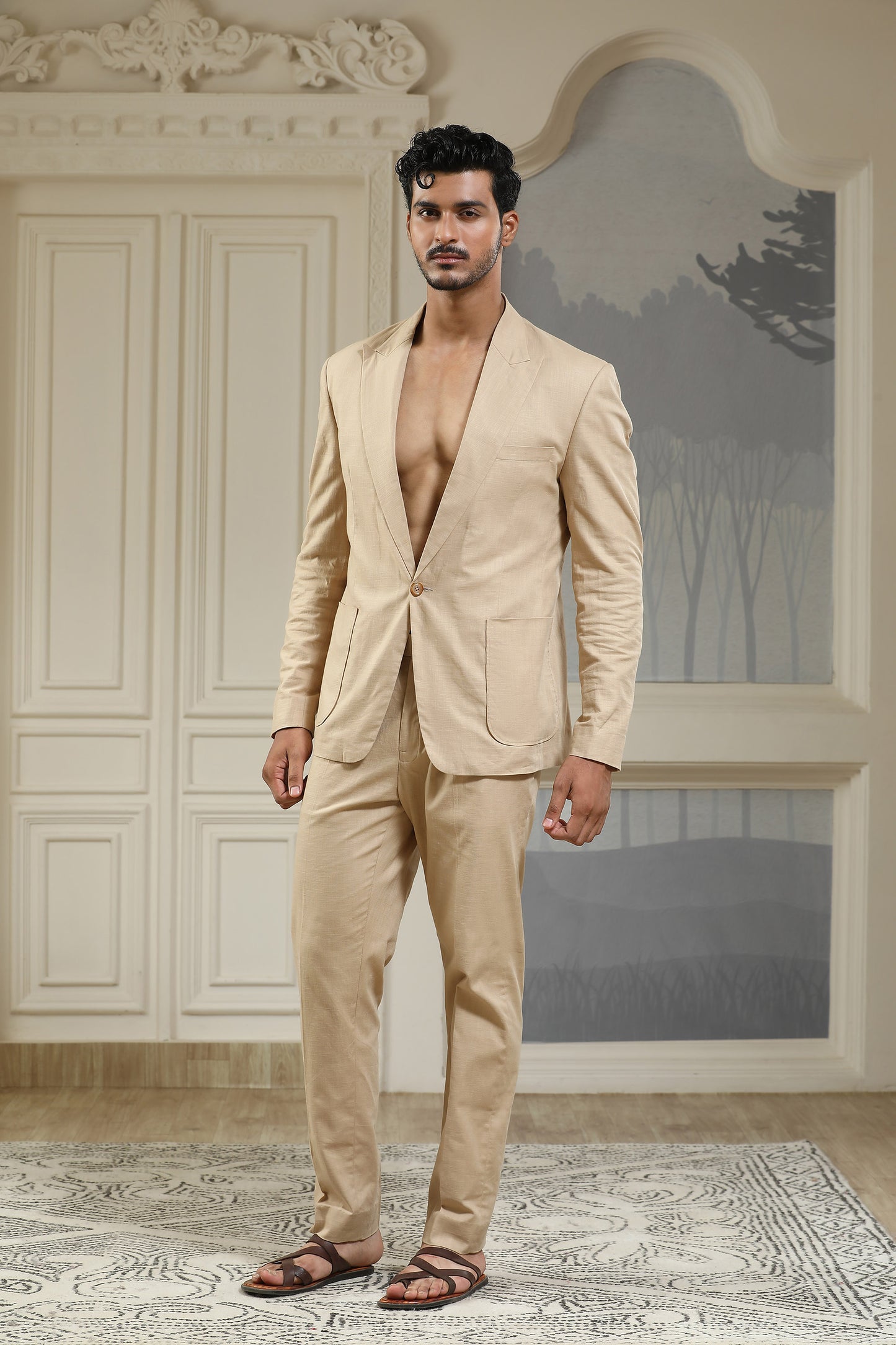 Beige Breeze Linen Blazer Set