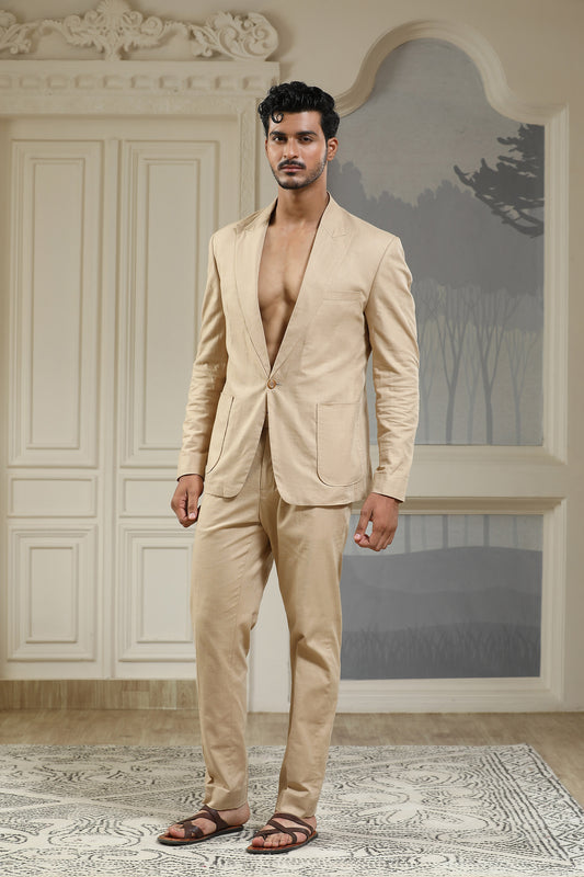 Beige Breeze Linen Blazer Set