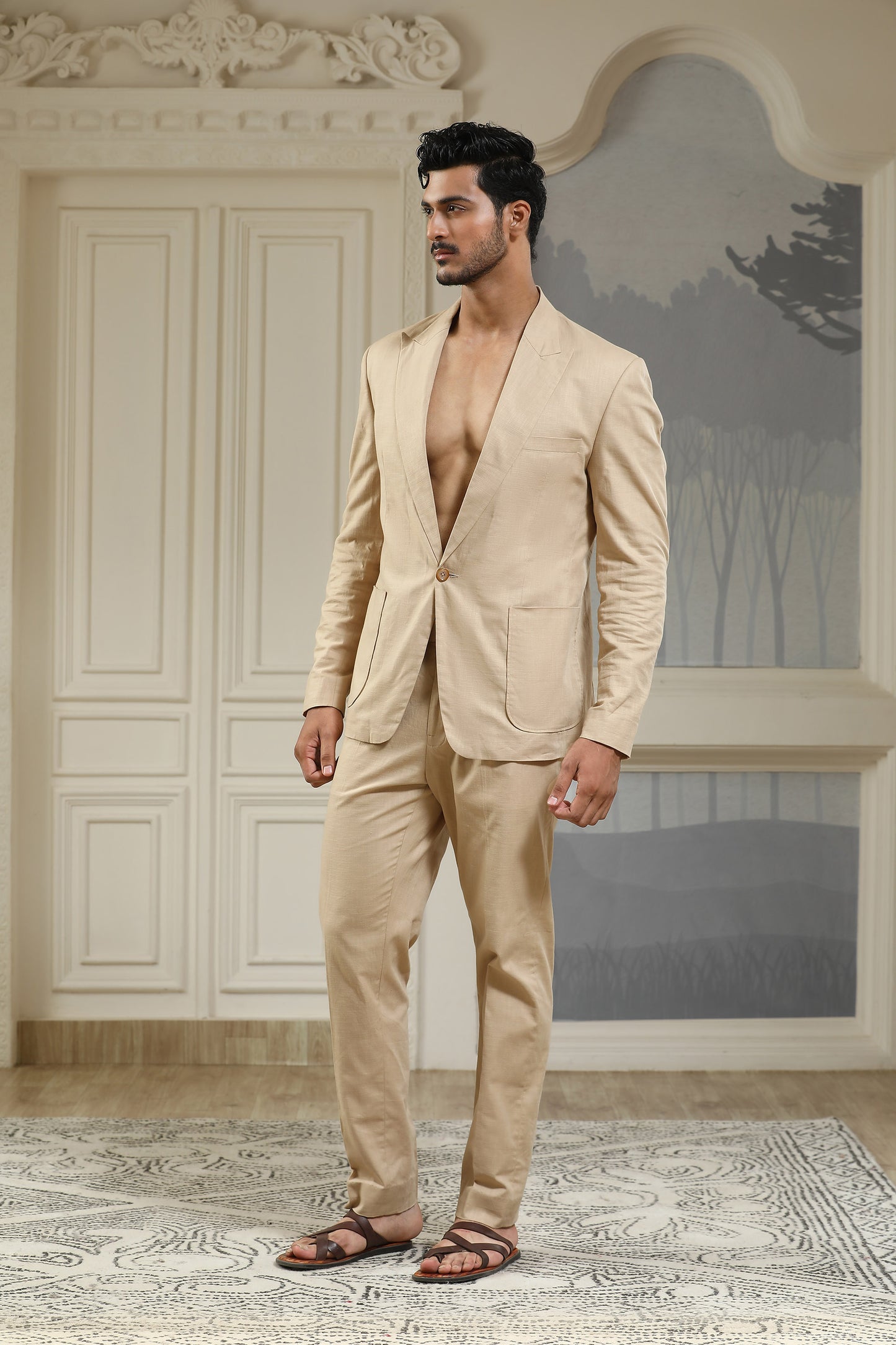 Beige Breeze Linen Blazer Set