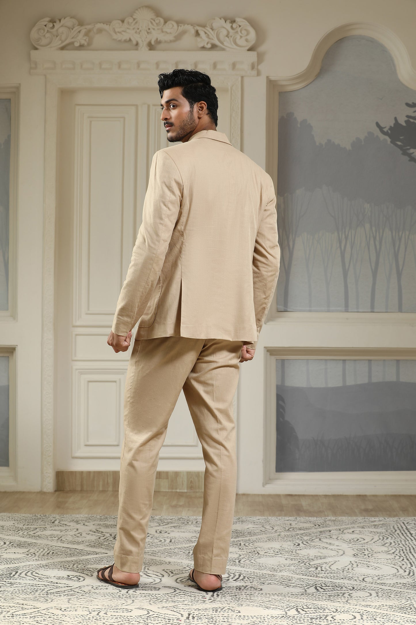 Beige Breeze Linen Blazer Set