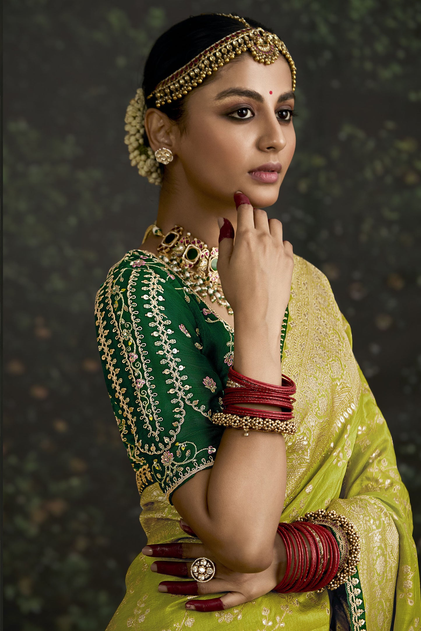 Mehendi Green Dola Silk Sequins Emboidery Baisaa Festive Saree