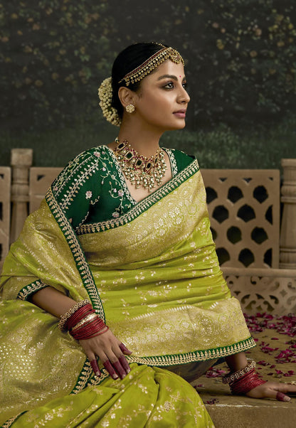 Mehendi Green Dola Silk Sequins Emboidery Baisaa Festive Saree