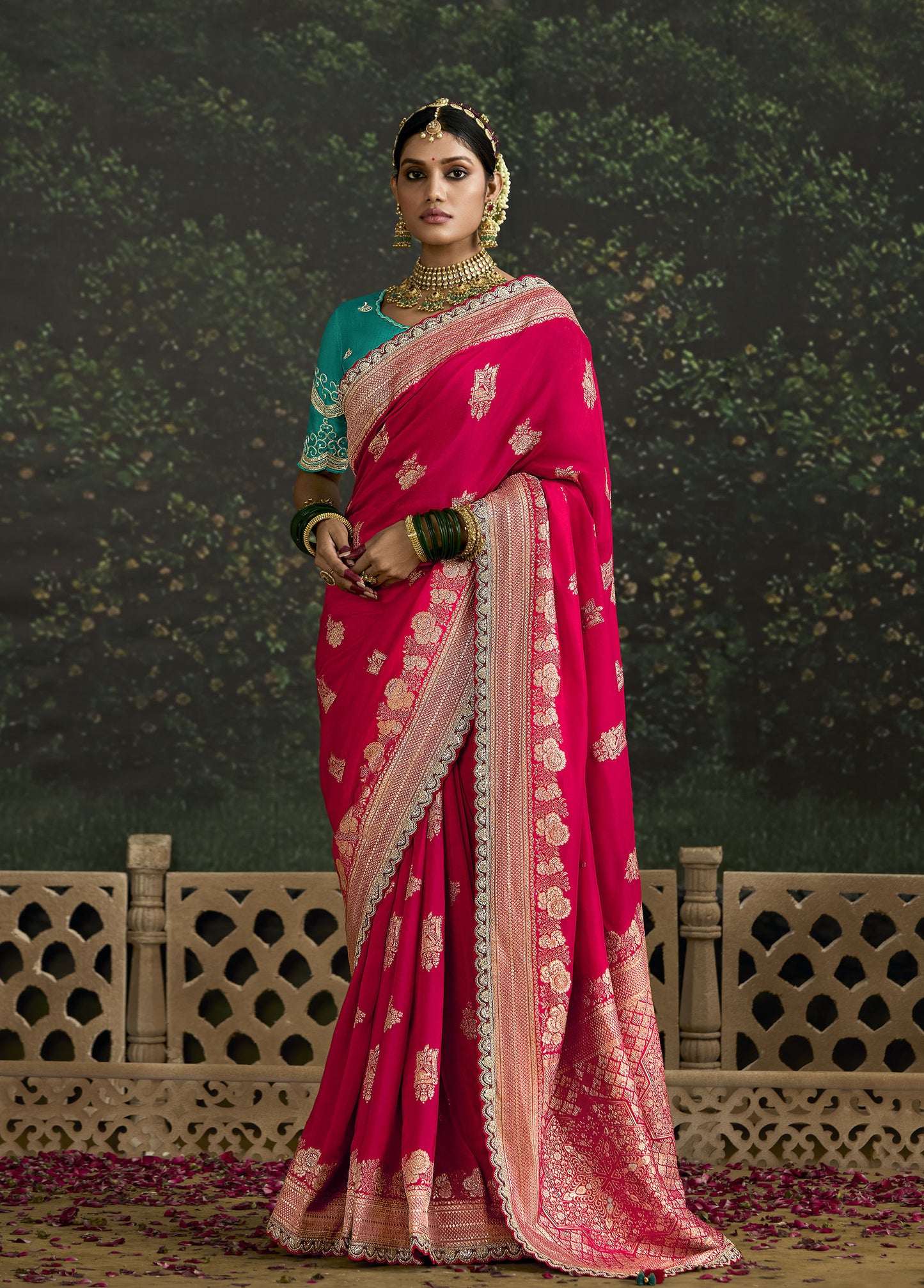 Rani Pink Dola Silk Sequins Emboidery Baisaa Festive Saree