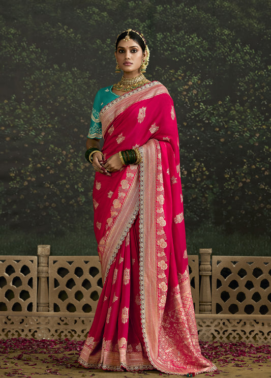 Rani Pink Dola Silk Sequins Emboidery Baisaa Festive Saree