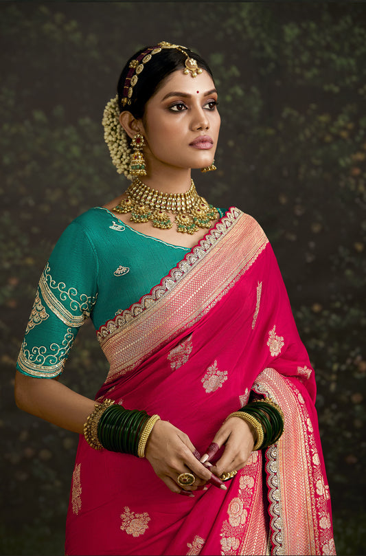 Rani Pink Dola Silk Sequins Emboidery Baisaa Festive Saree