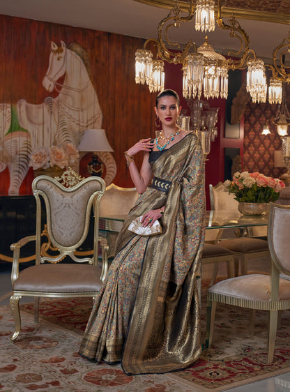 Black and Gold Color Kshahida Modal Handloom Kashmiri Chaap Saree